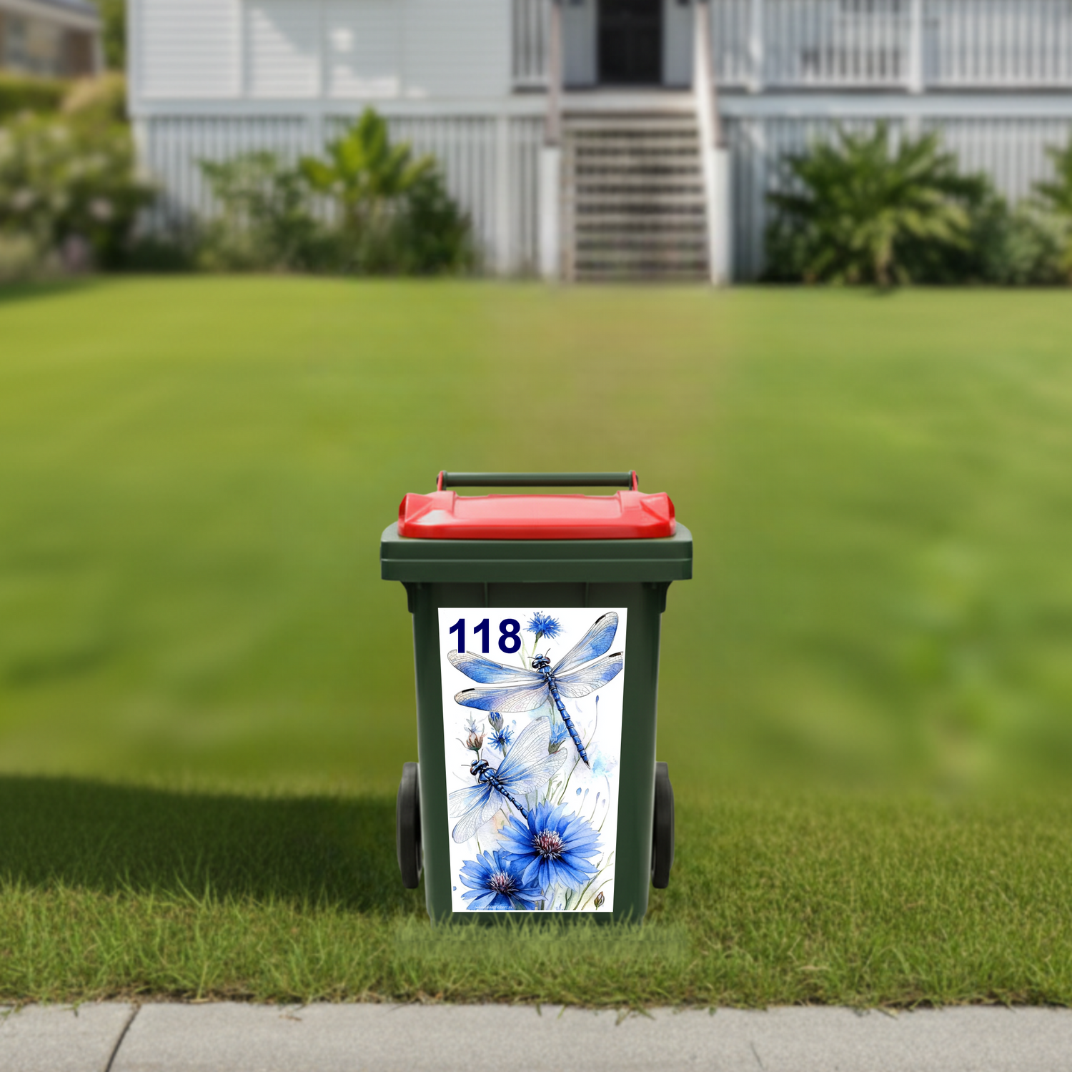 Blue Dragonfly wheelie bin sticker