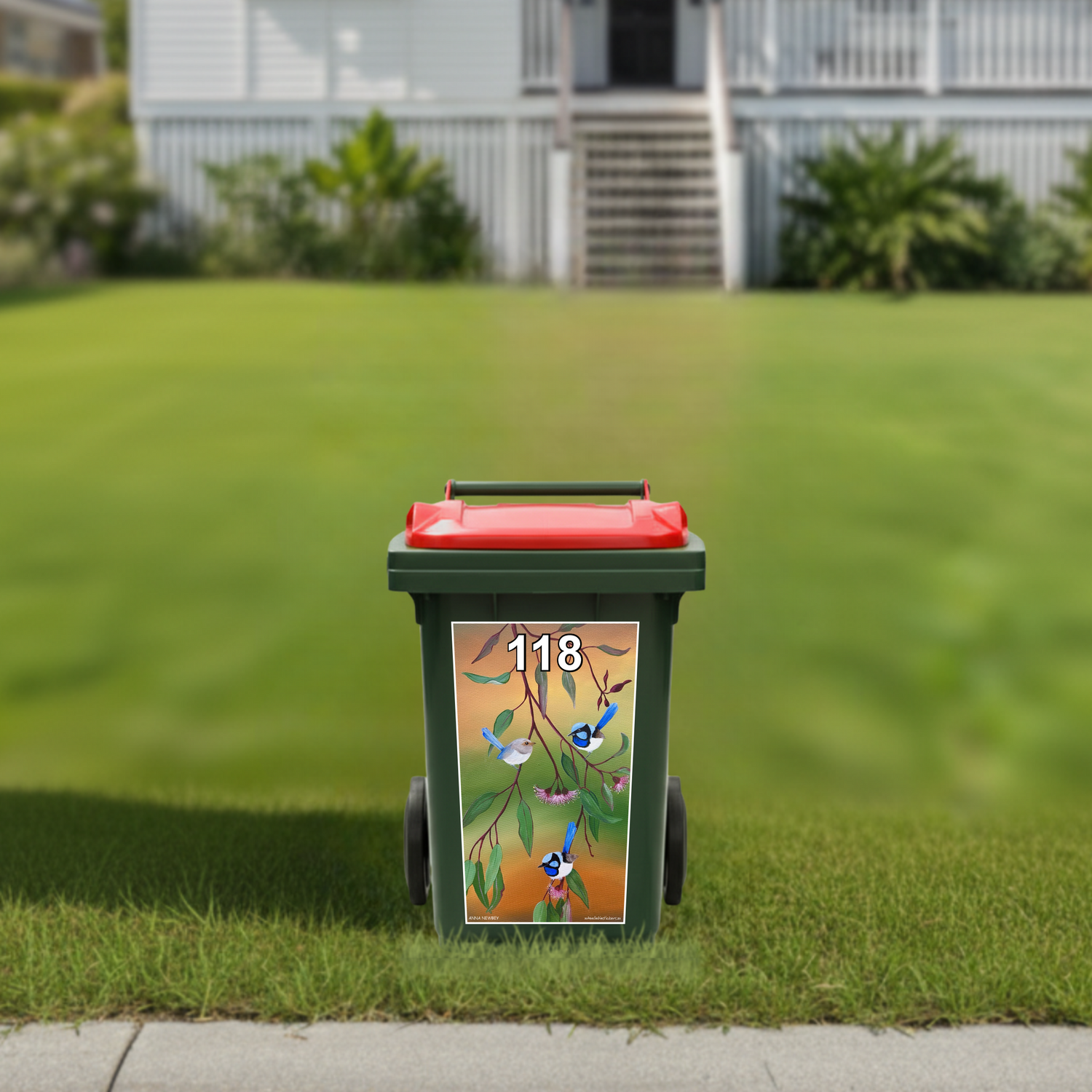 Dancing blue wrens wheelie bin sticker