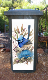 Blue wren painting wheelie bin sticker