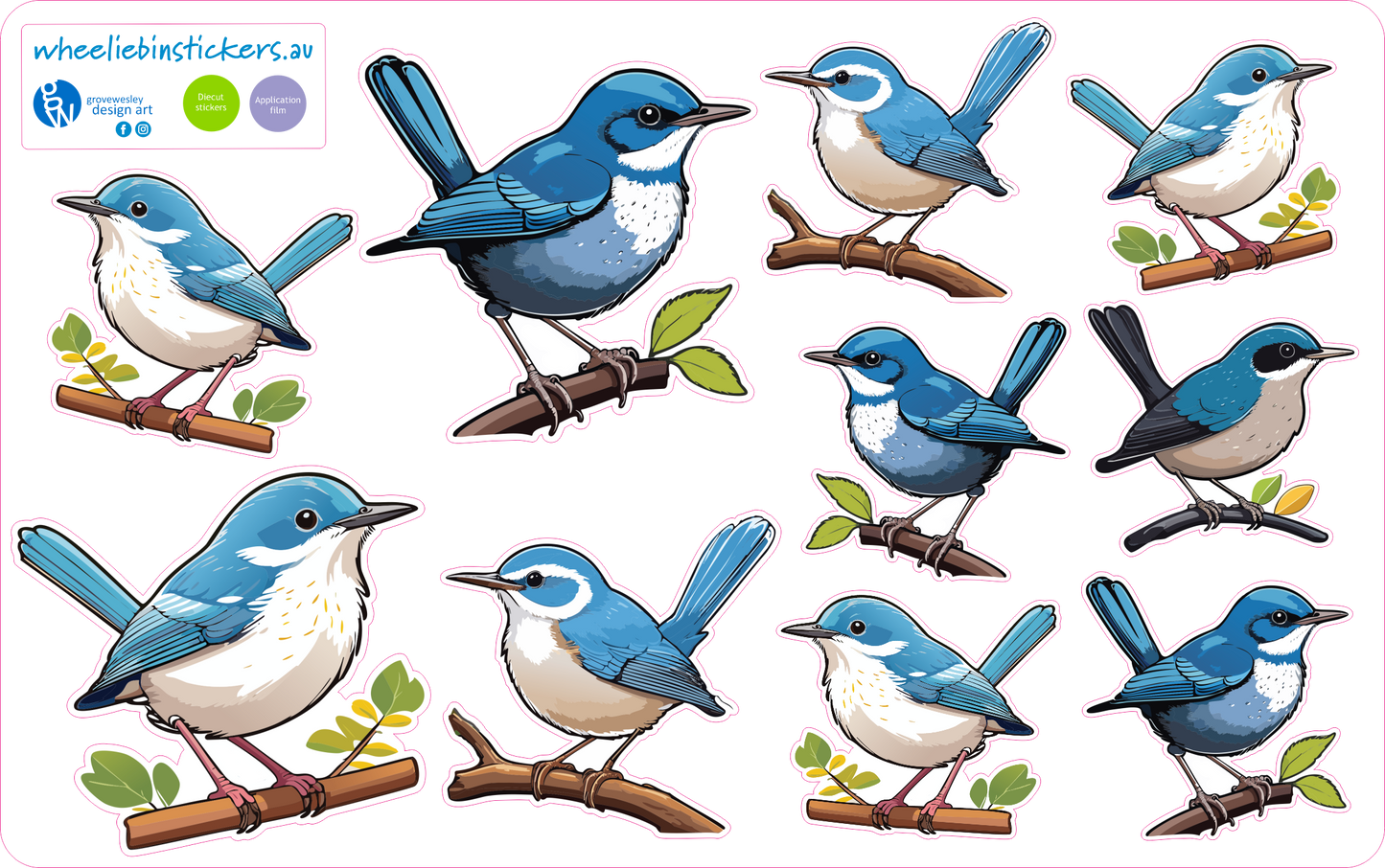 Blue wren stickers for wheelie bins
