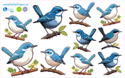 Blue wren stickers for wheelie bins