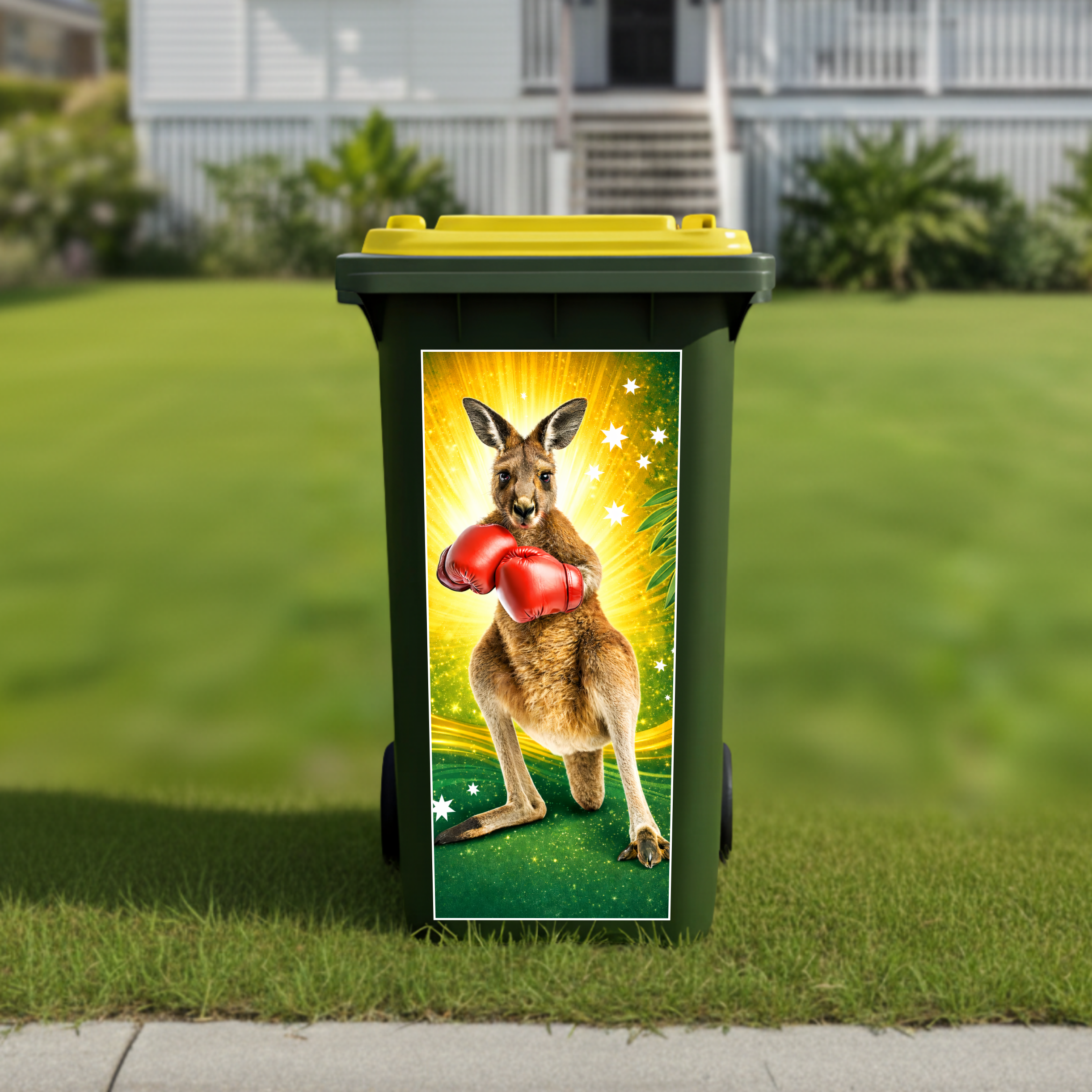 Boxing kanagaroo wheelie bin sticker