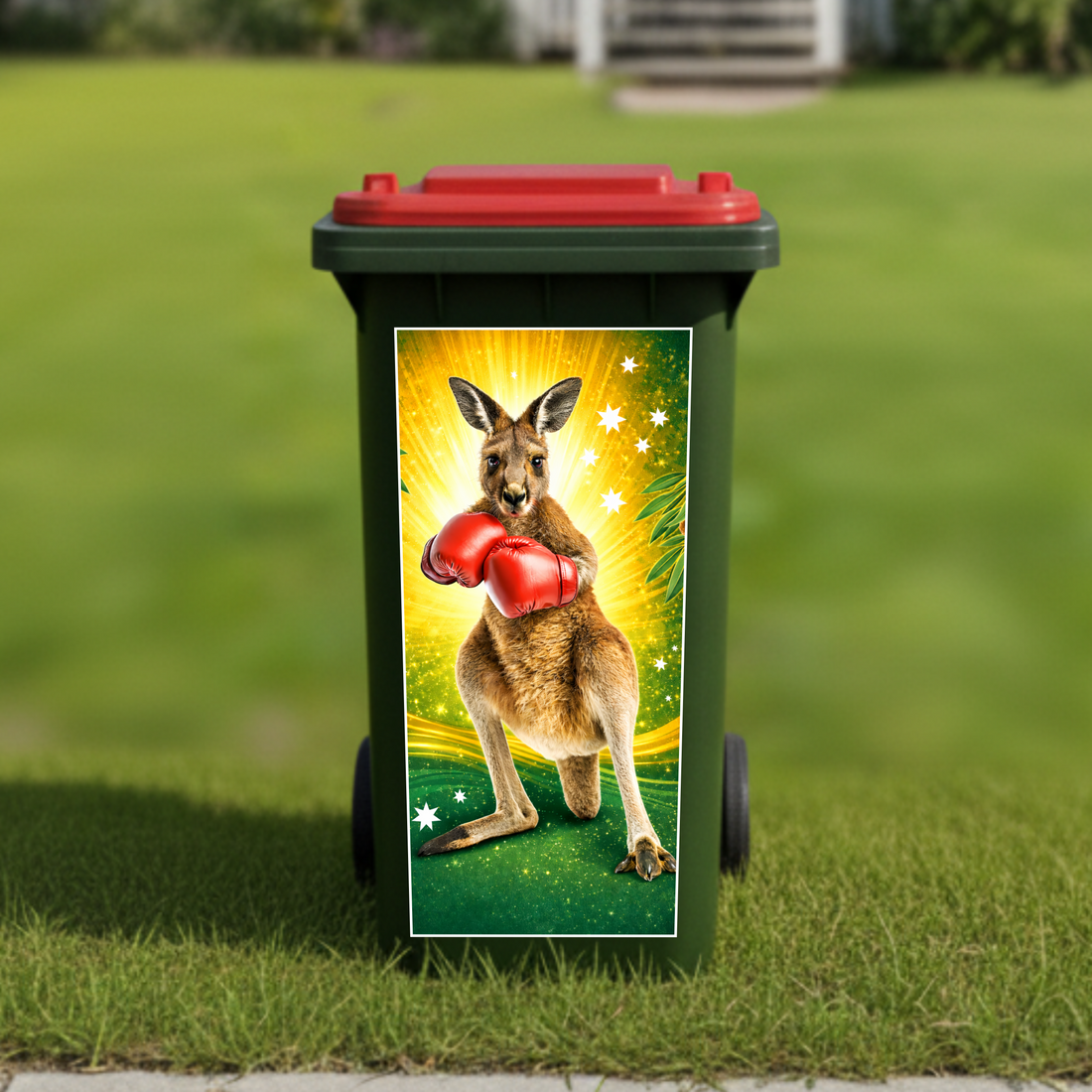 Boxing kanagaroo wheelie bin sticker