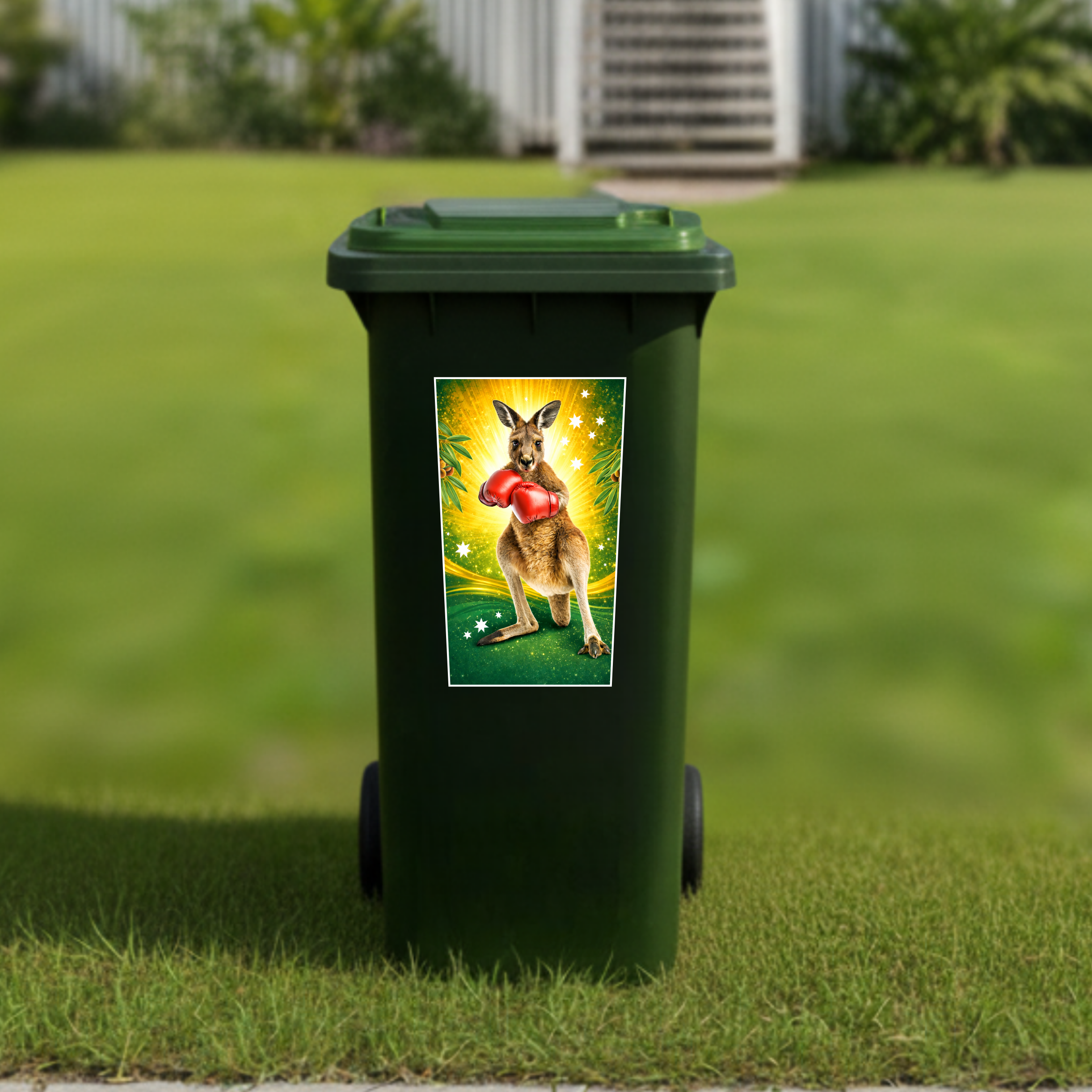 Boxing kanagaroo wheelie bin sticker