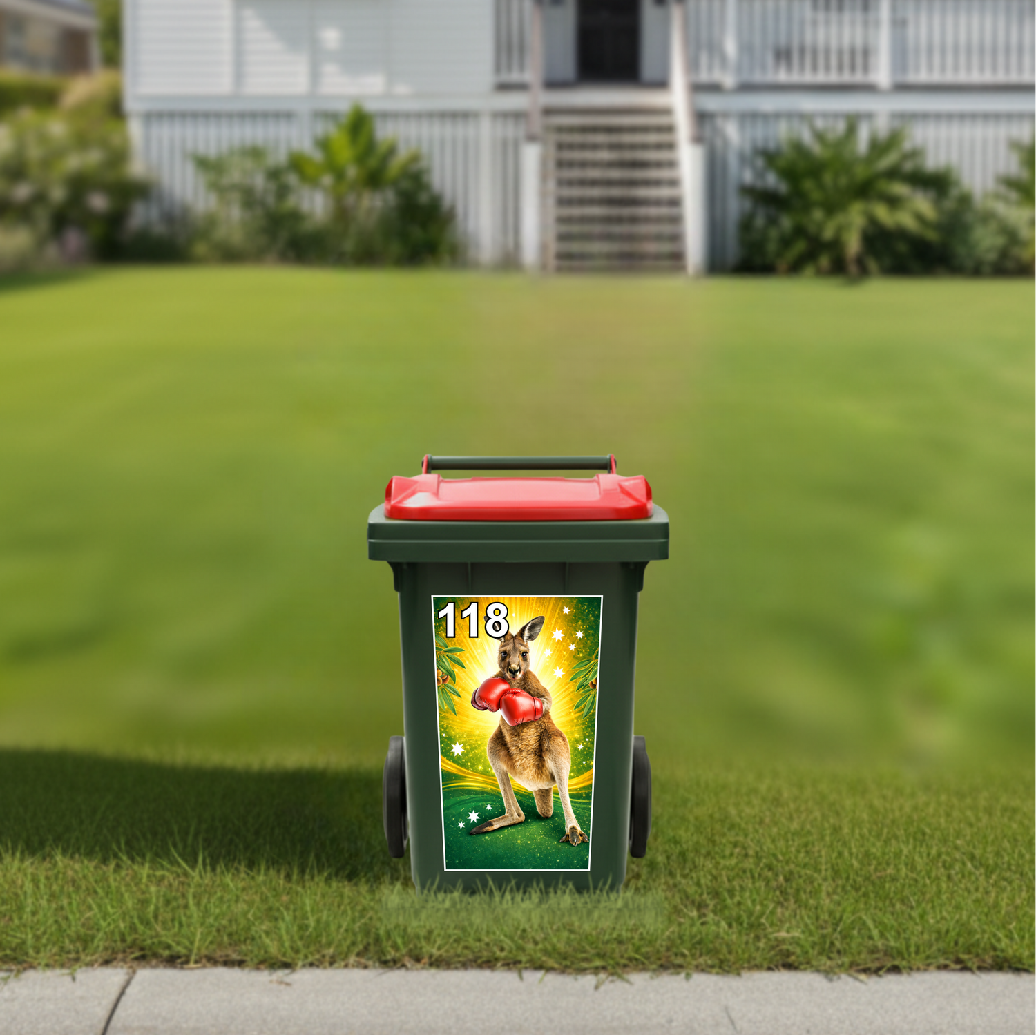 Boxing kanagaroo wheelie bin sticker