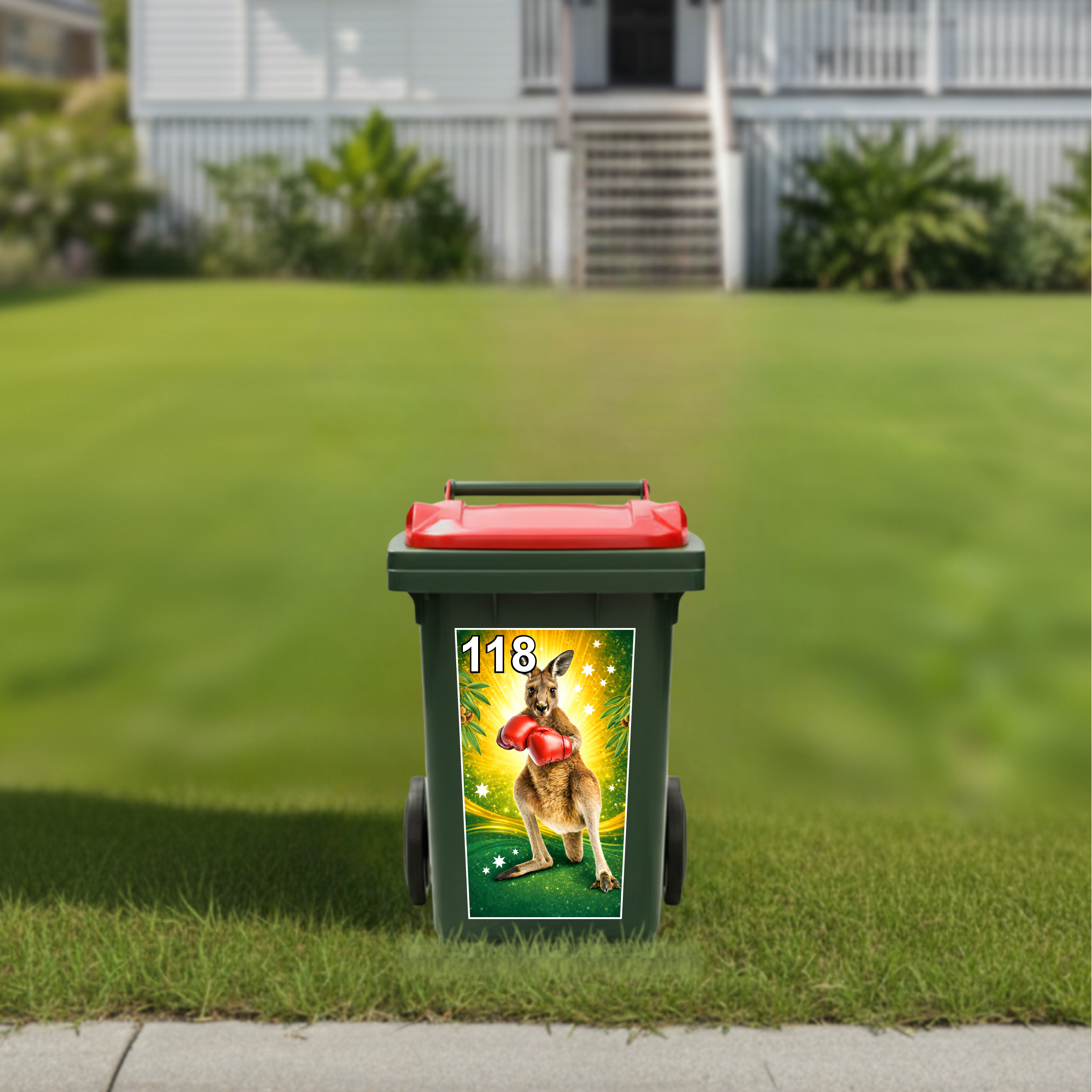 Boxing kanagaroo wheelie bin sticker