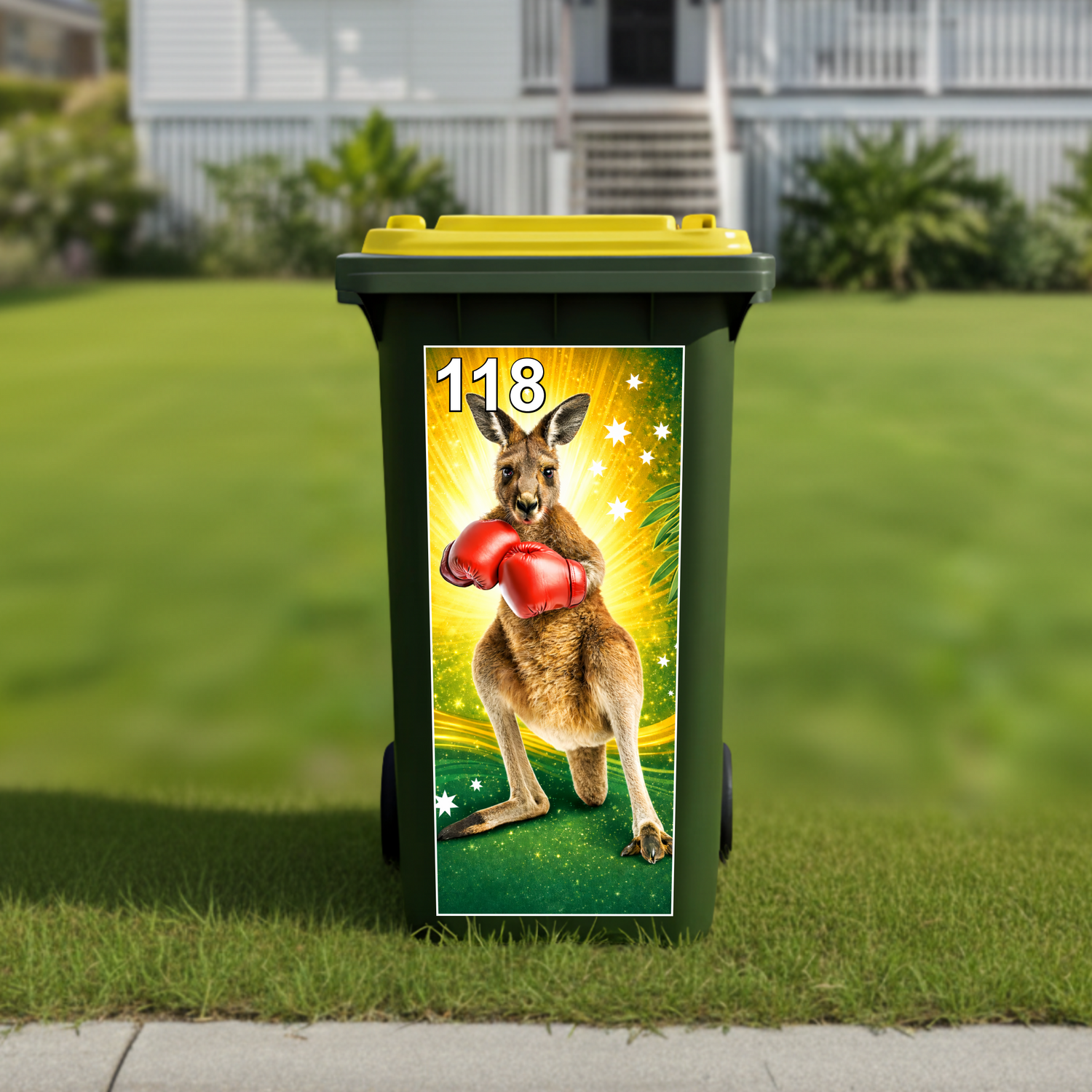 Boxing kanagaroo wheelie bin sticker