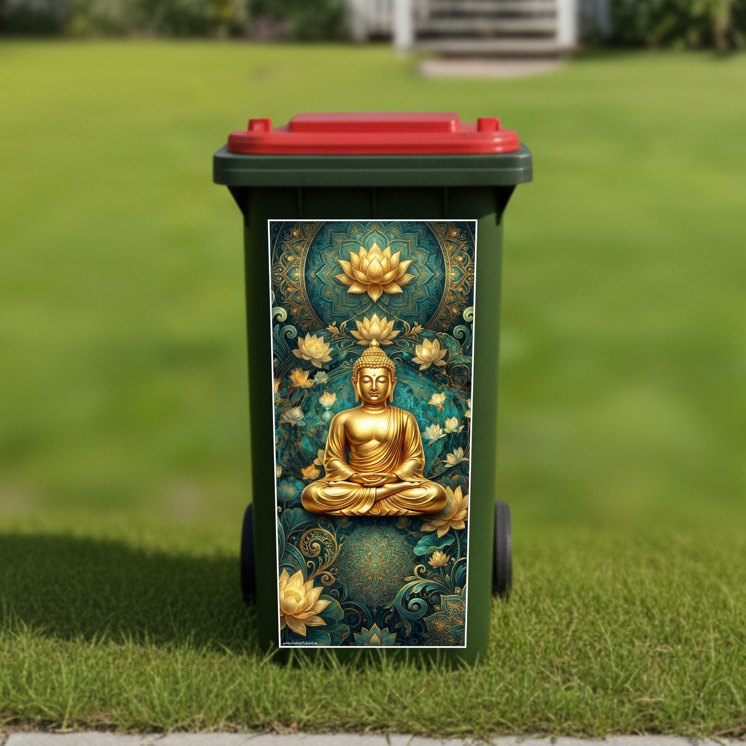 Golden buddah wheelie bin sticker