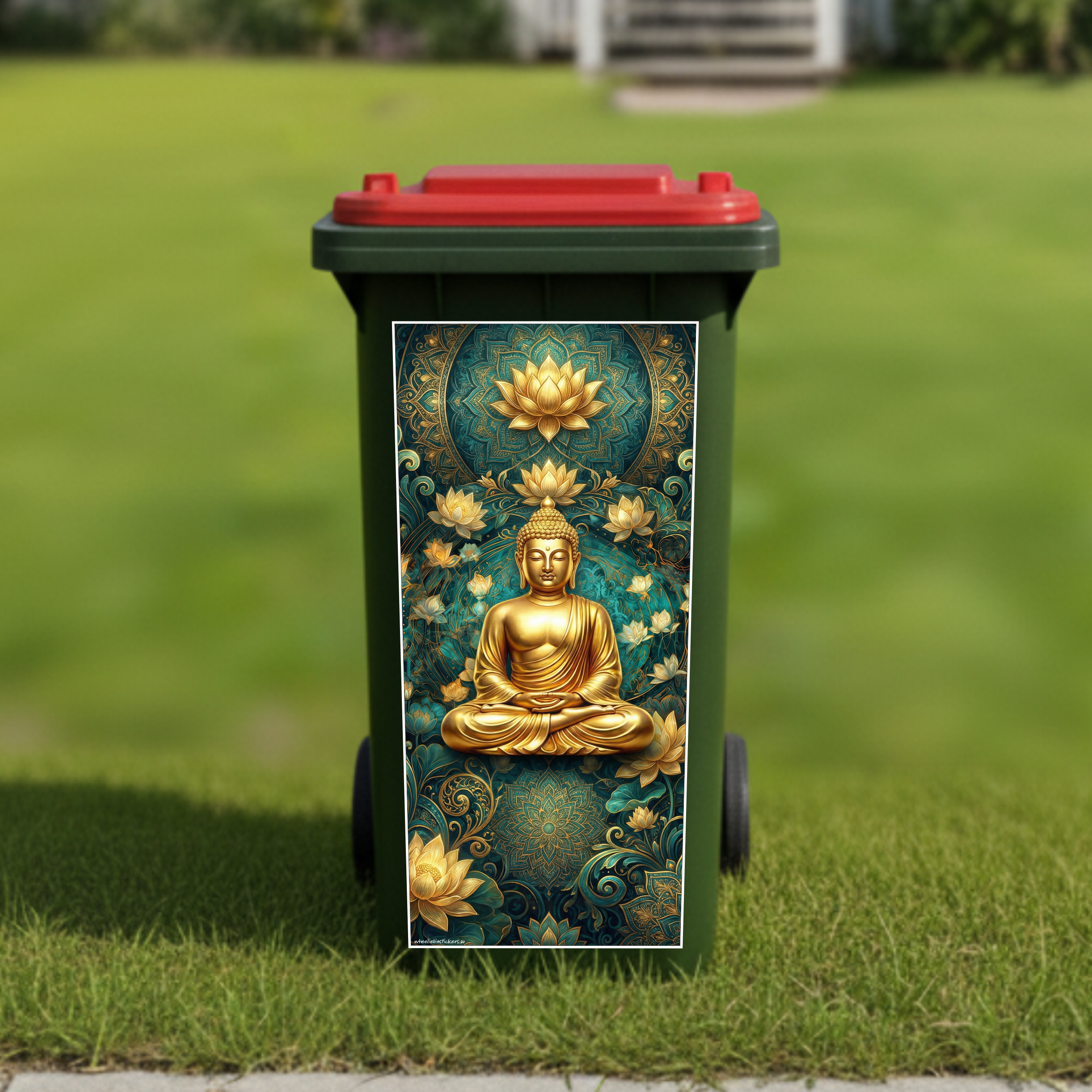 Golden buddah wheelie bin sticker