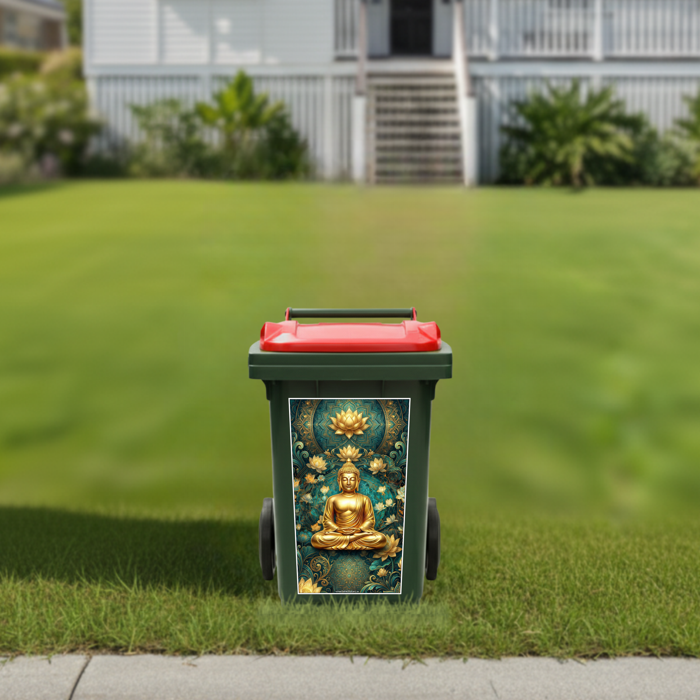 Golden buddah wheelie bin sticker