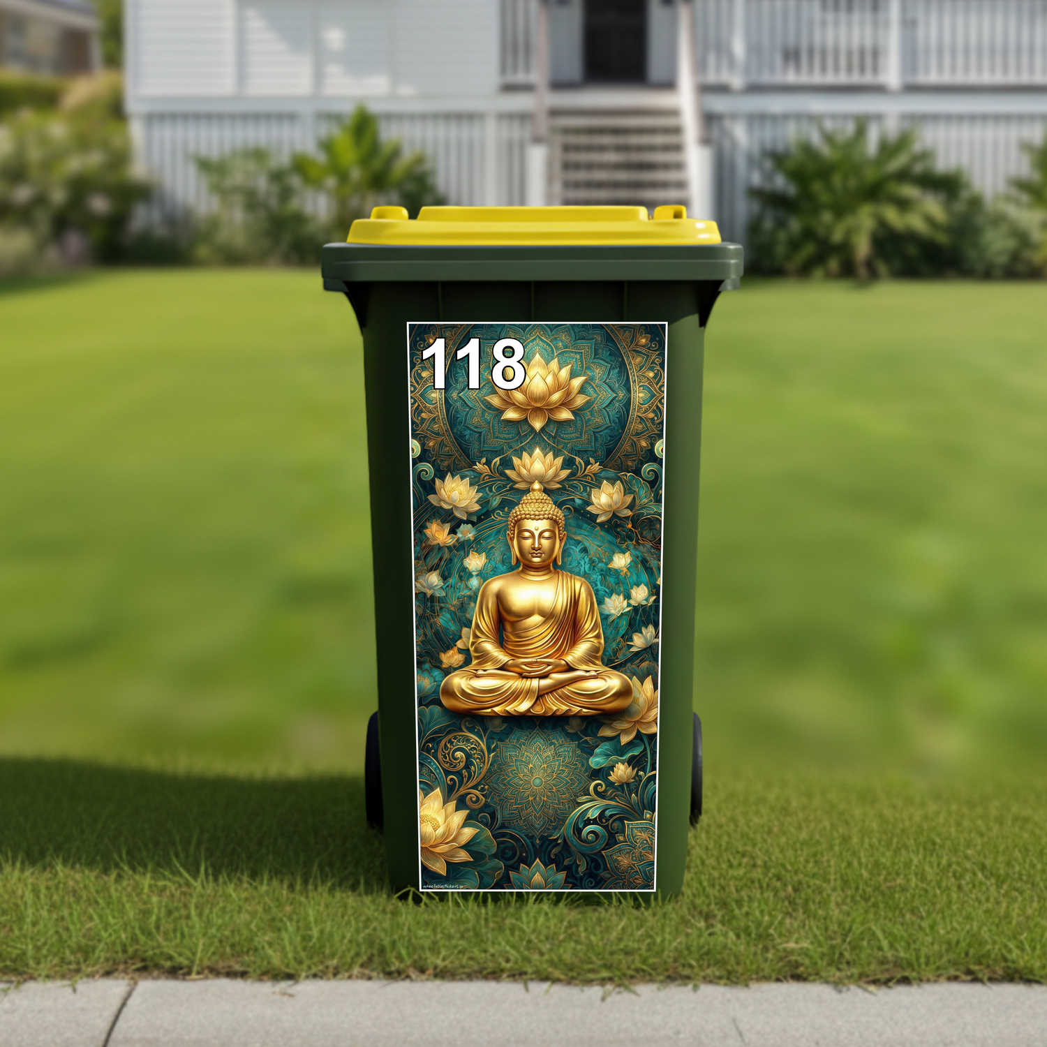Golden buddah wheelie bin sticker