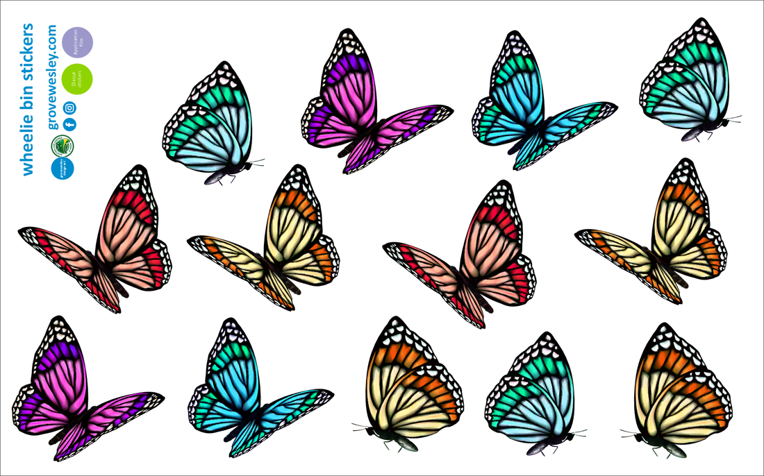 Butterfly stickers for wheelie bins