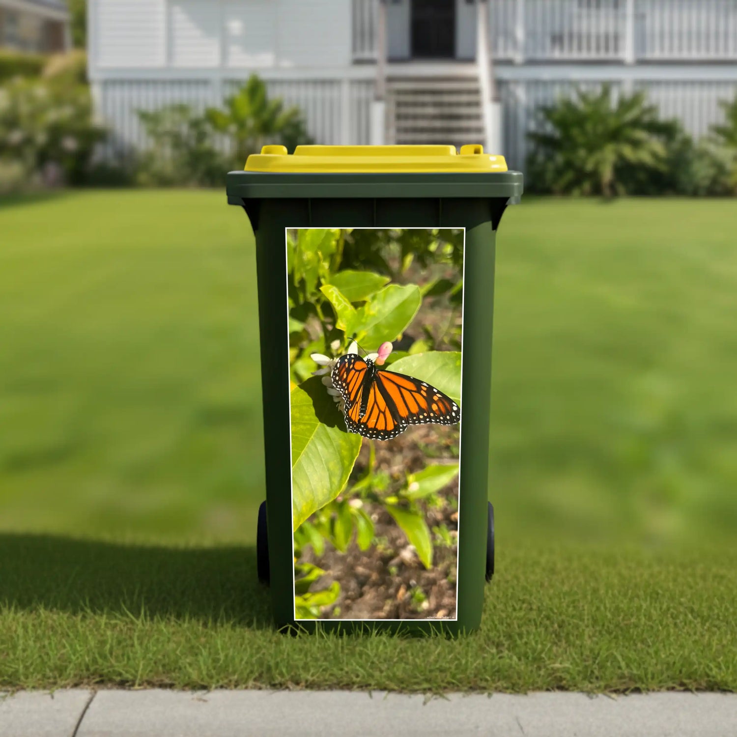 Monarch butterfly wheelie bin sticker