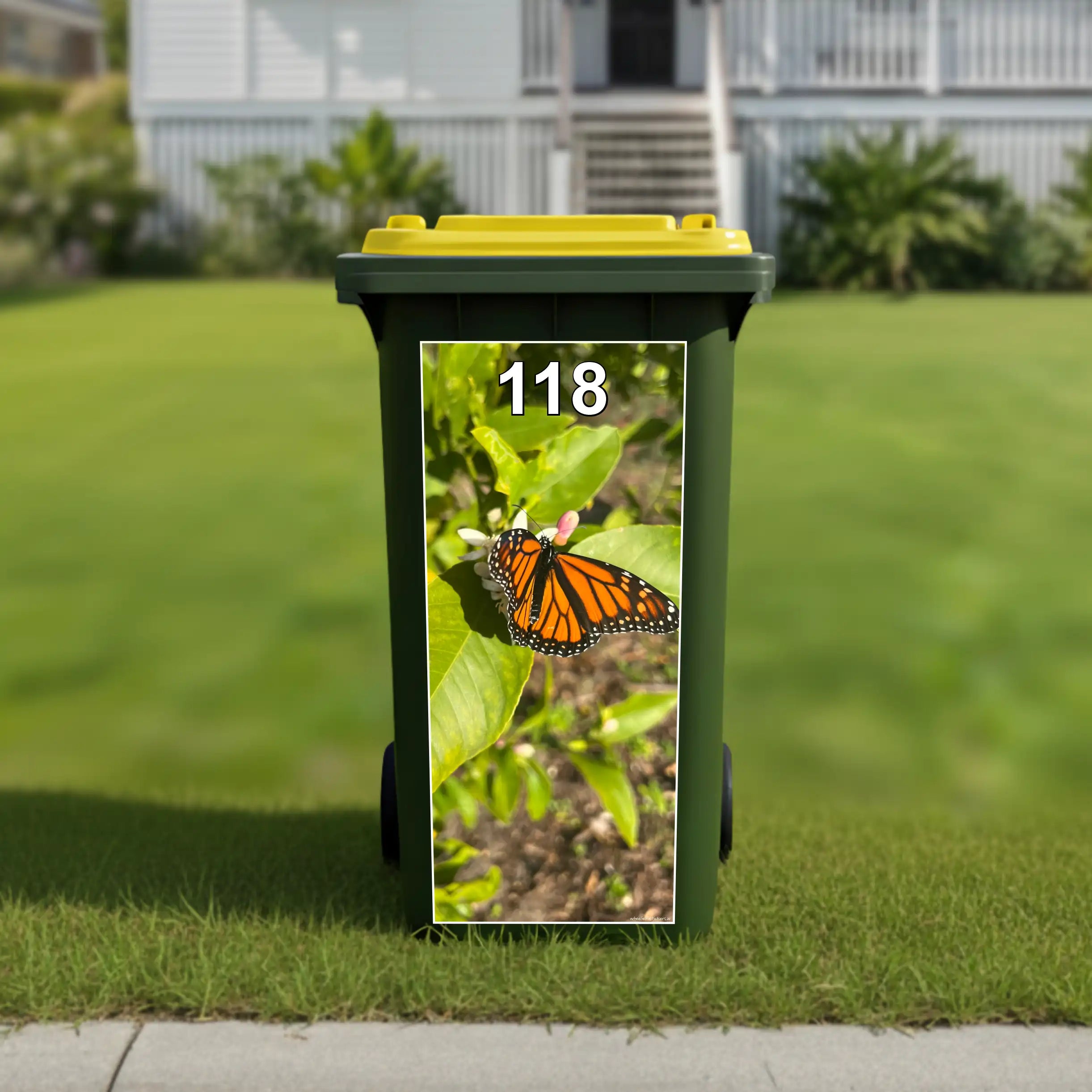 Monarch butterfly wheelie bin sticker