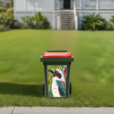 Wheelie bin stickers Australia with kookaburra artwork and bin number 118
