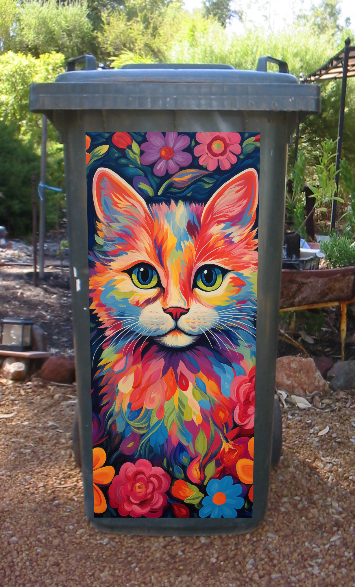 Colourful kitty wheelie bin sticker