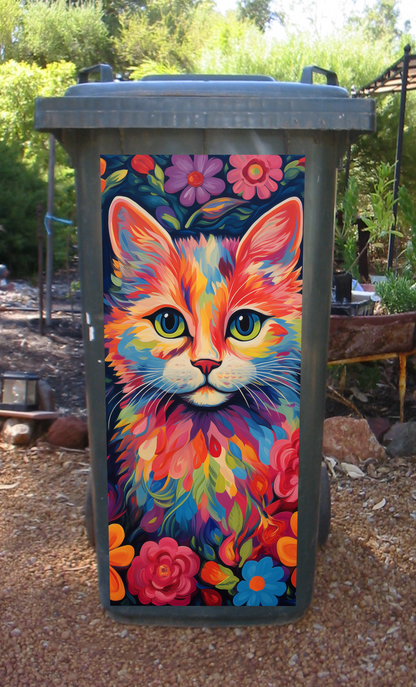 Colourful kitty wheelie bin sticker