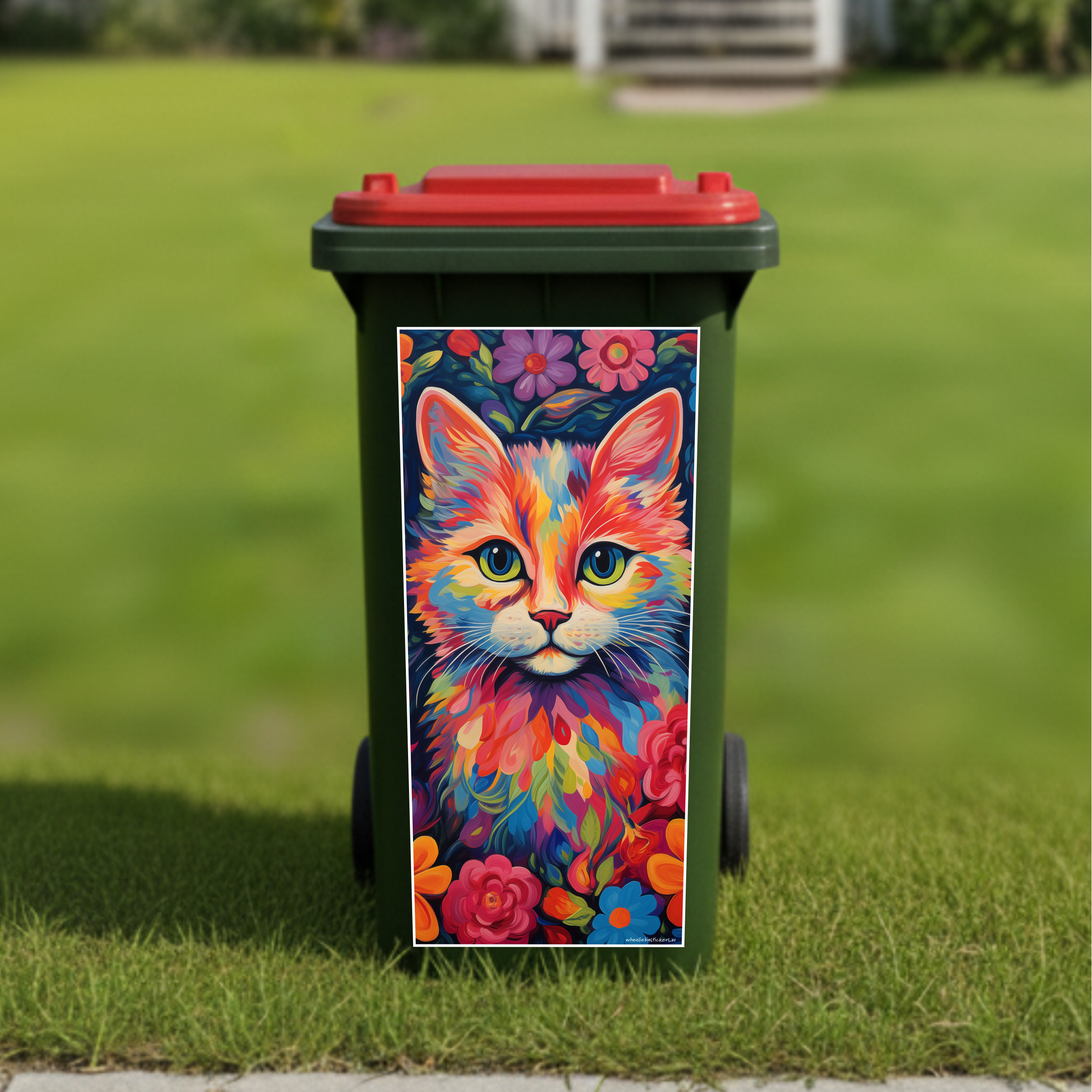 Colourful kitty wheelie bin sticker