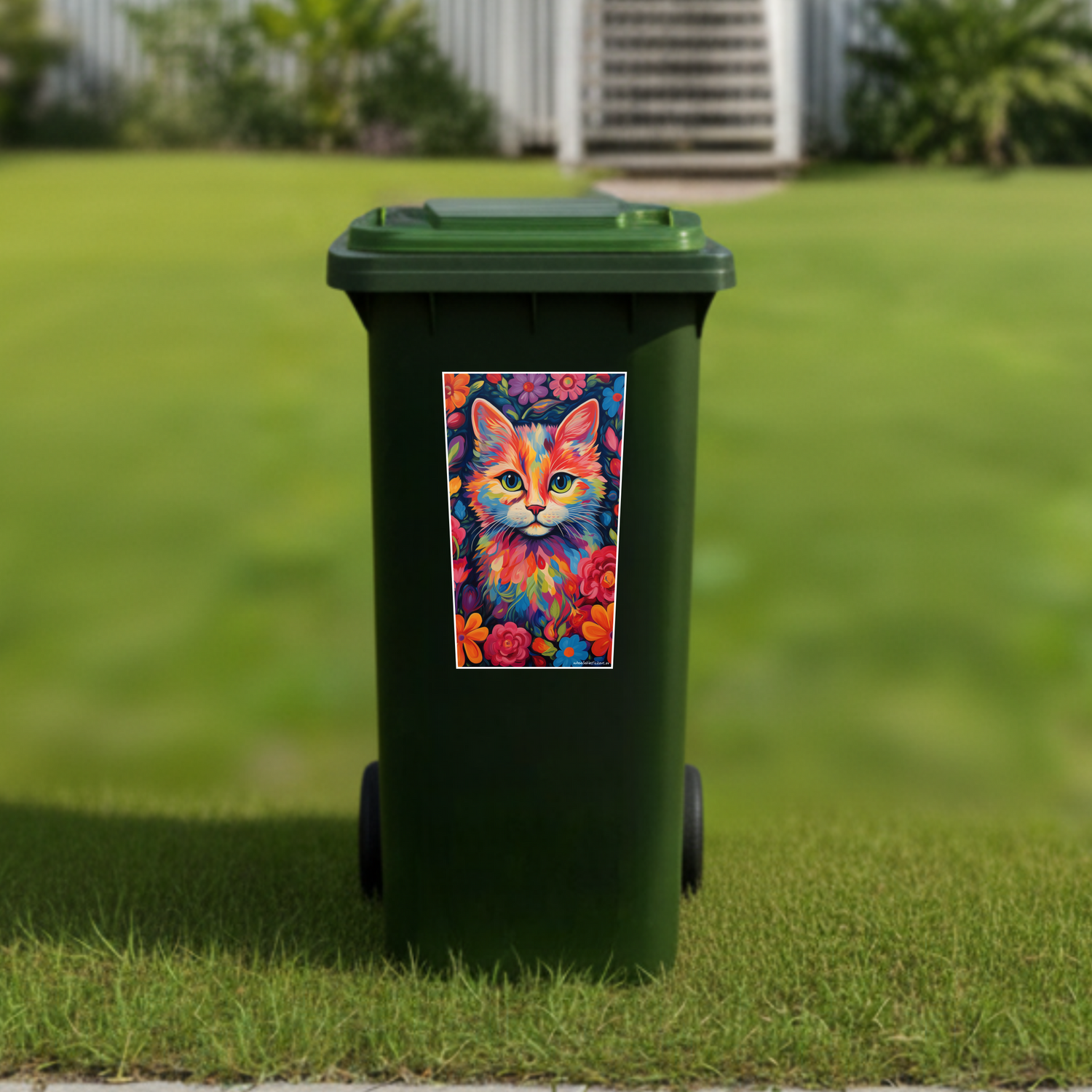 Colourful kitty wheelie bin sticker