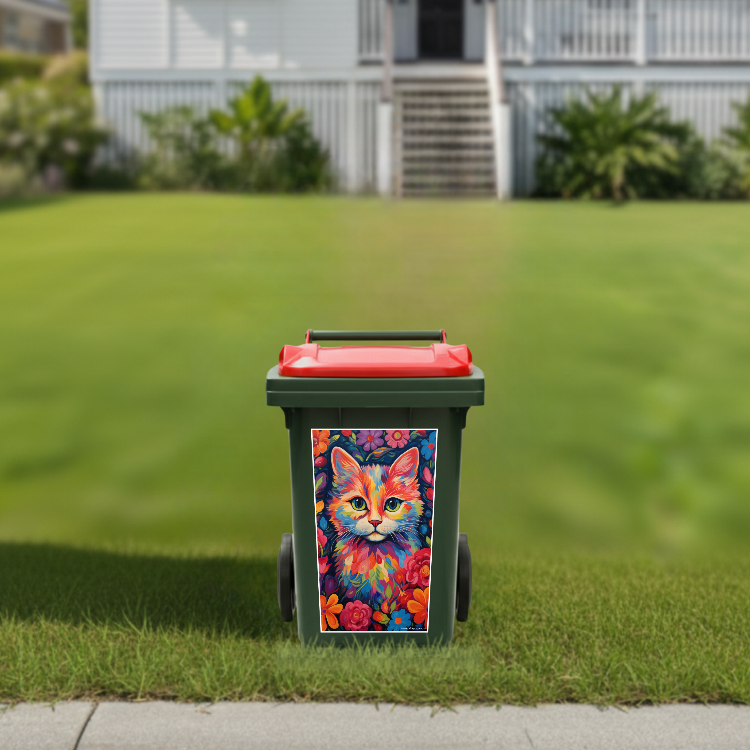 Colourful kitty wheelie bin sticker