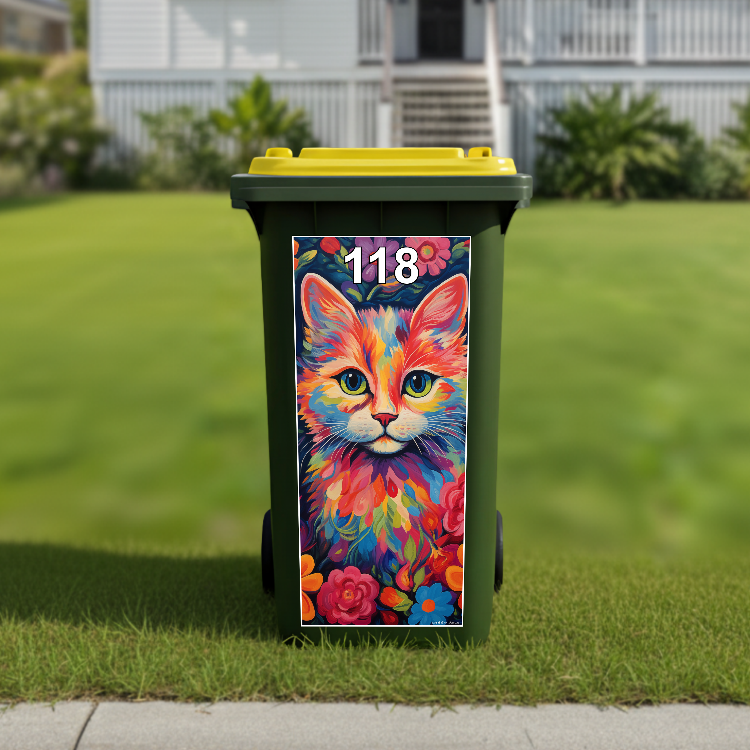 Colourful kitty wheelie bin sticker