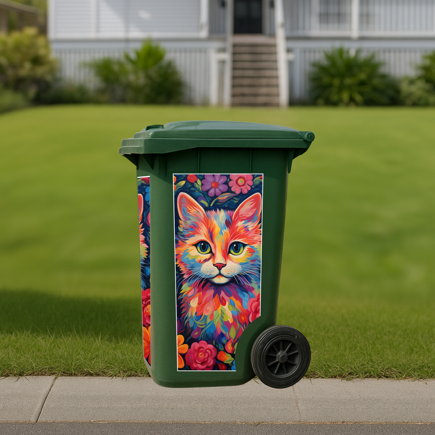 Colourful kitty wheelie bin sticker