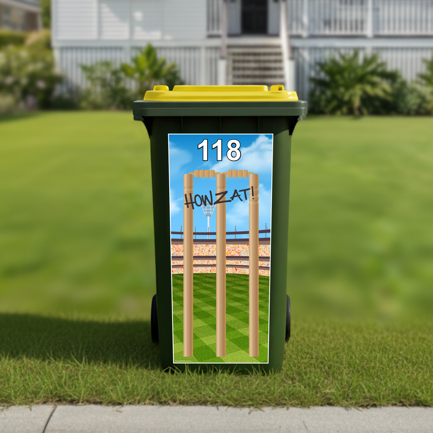 Cricket stumps wheelie bin sticker