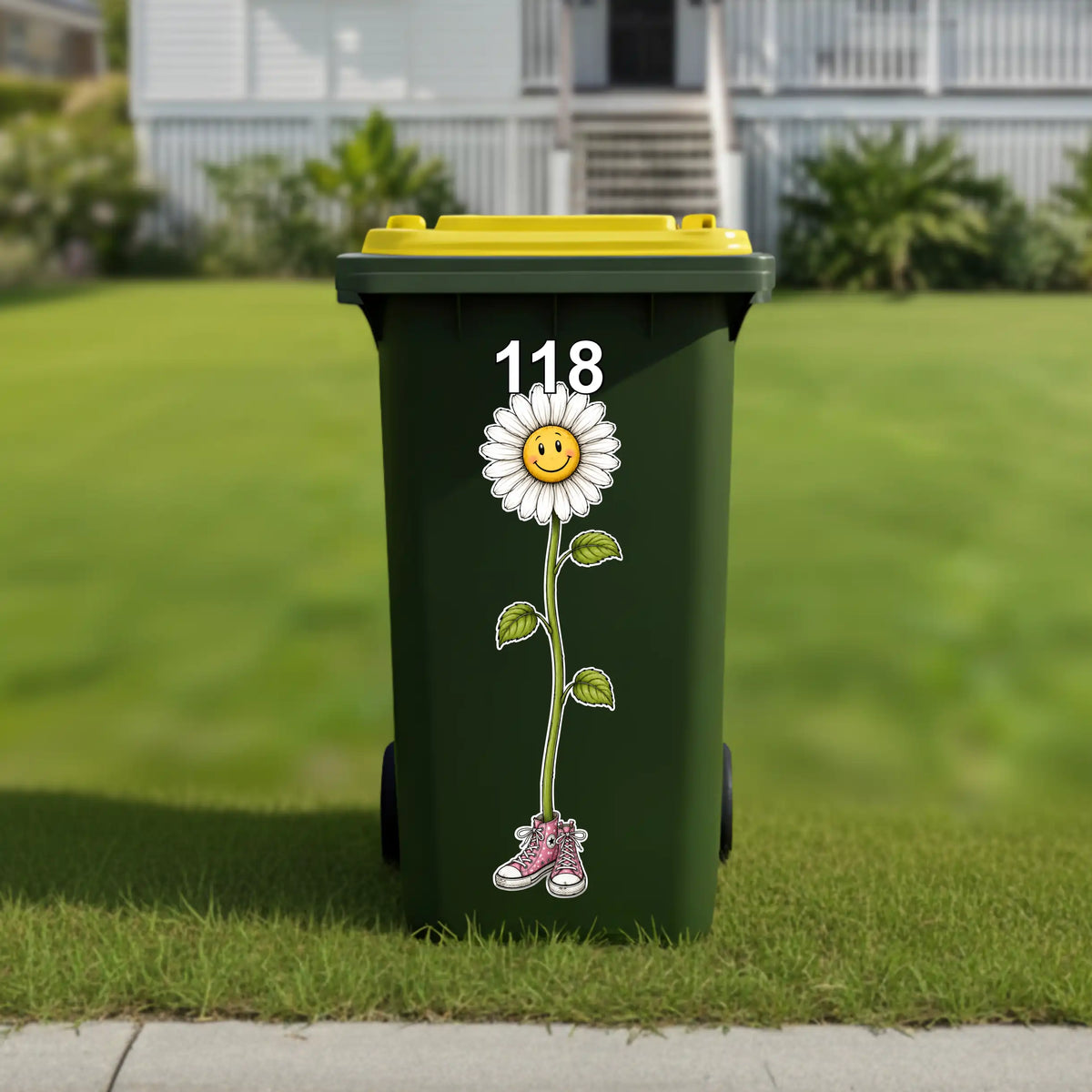 Dashing daisy in converse sneakers wheelie bin sticker