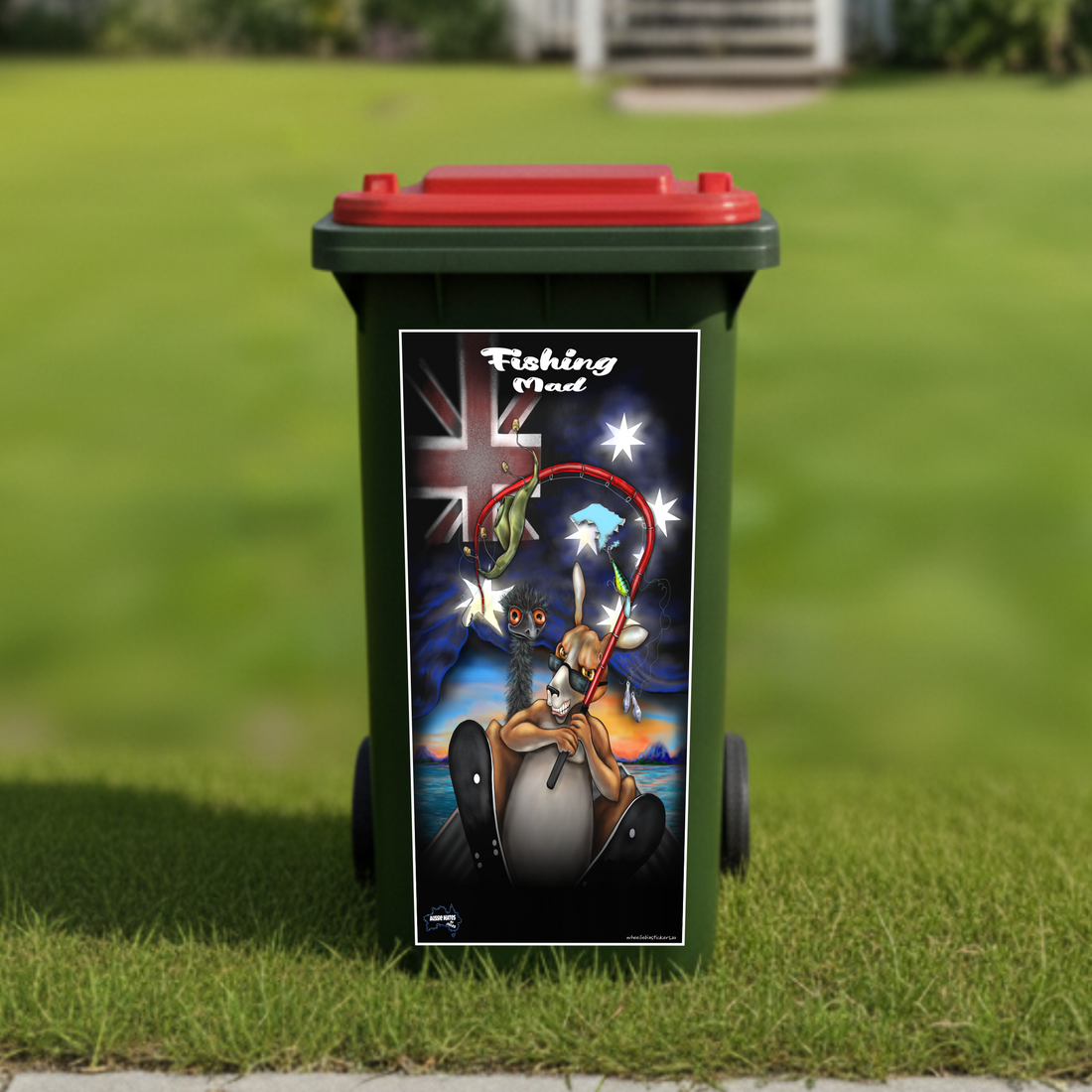 Fishing mad wheelie bin sticker