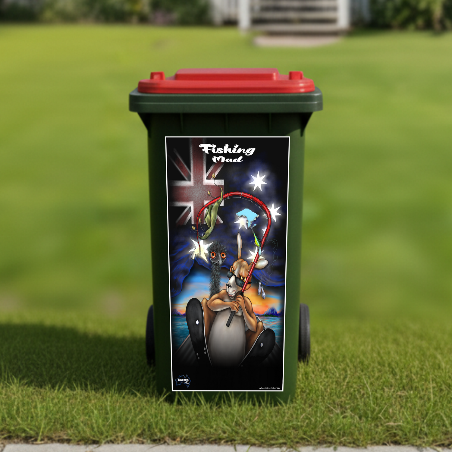 Fishing mad wheelie bin sticker