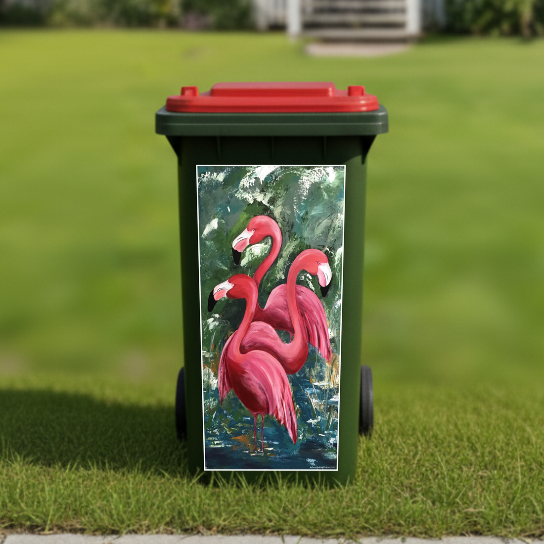 Flamingos wheelie bin sticker