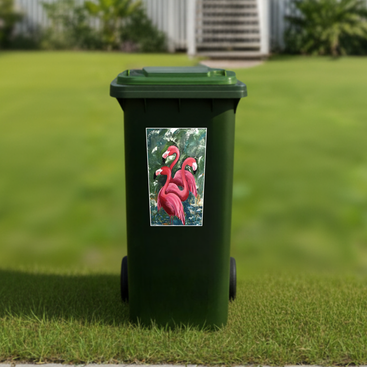 Flamingos wheelie bin sticker