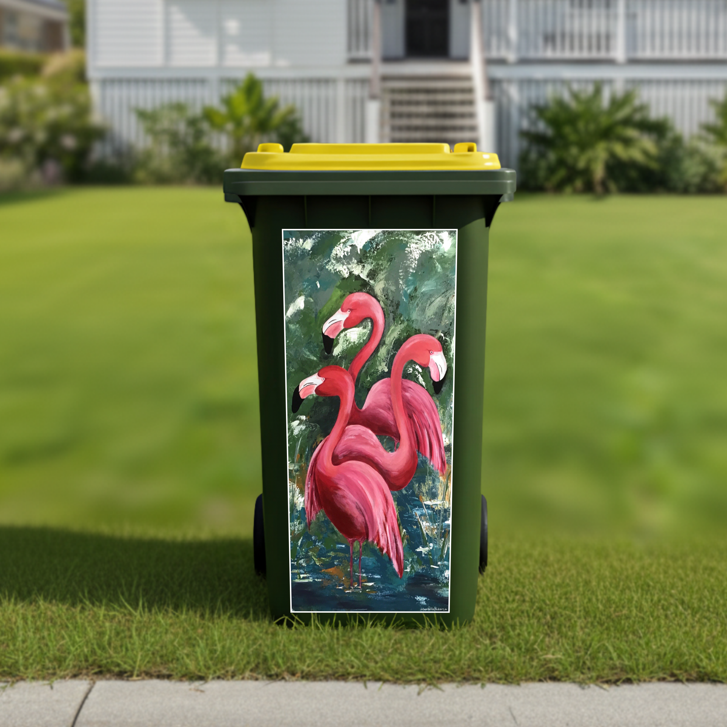 Flamingos wheelie bin sticker