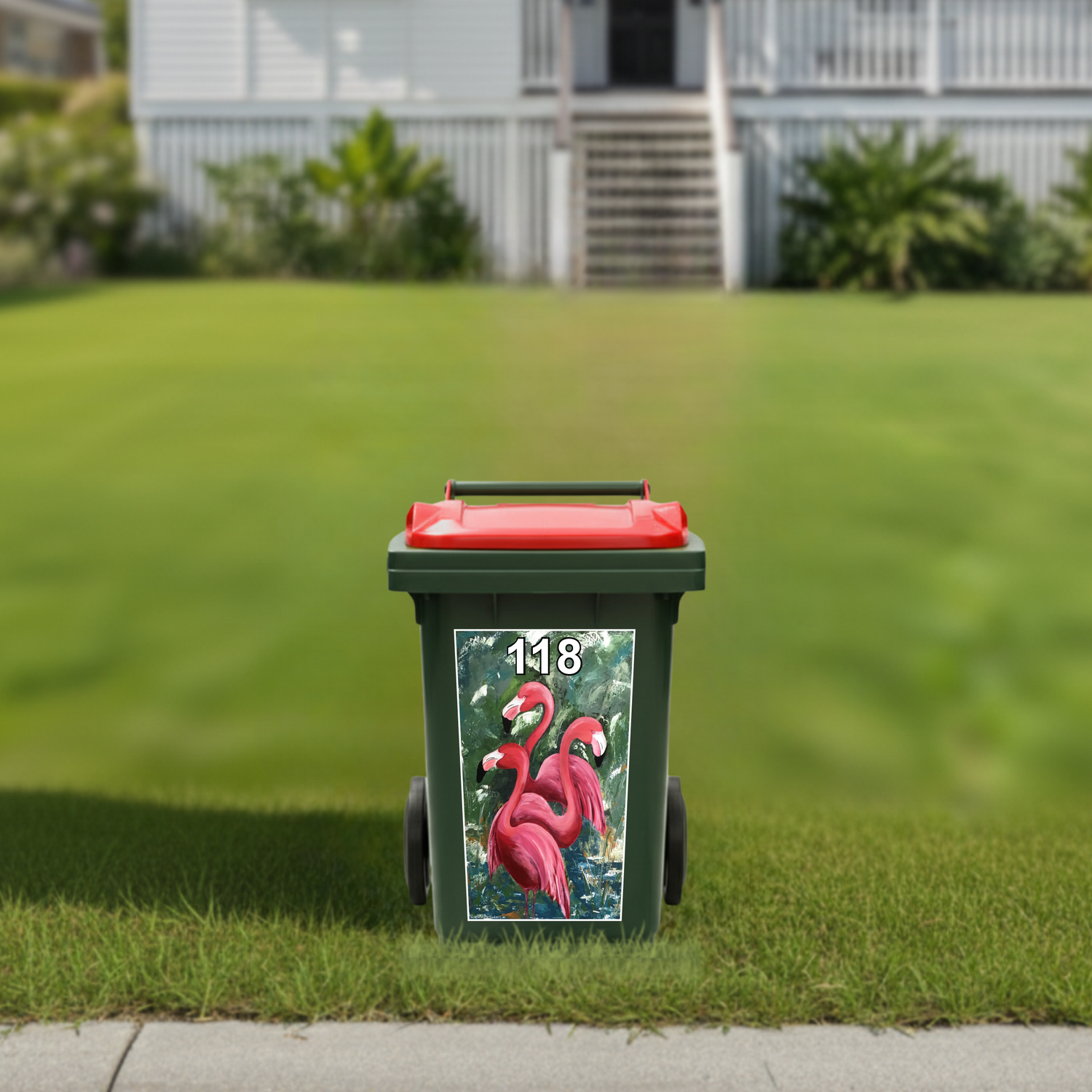 Flamingos wheelie bin sticker