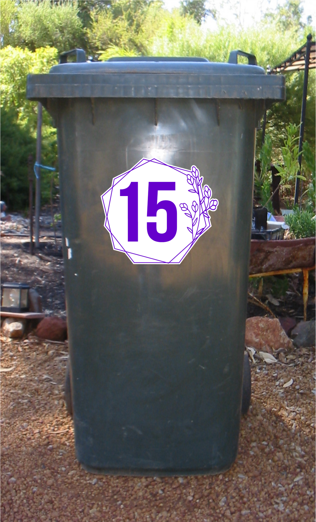 House number with flower border wheelie bin sticker