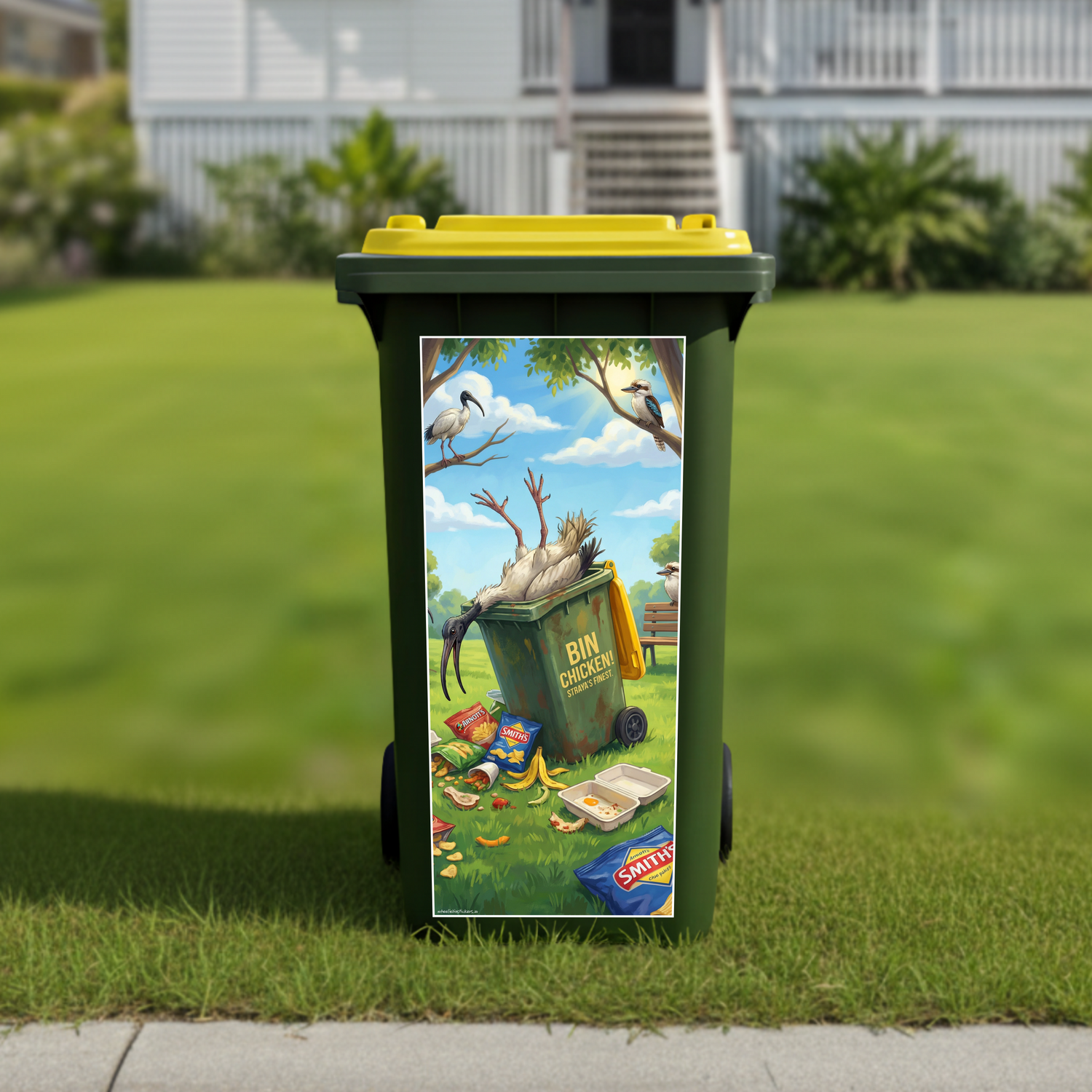 Food coma bin chicken wheelie bin sticker