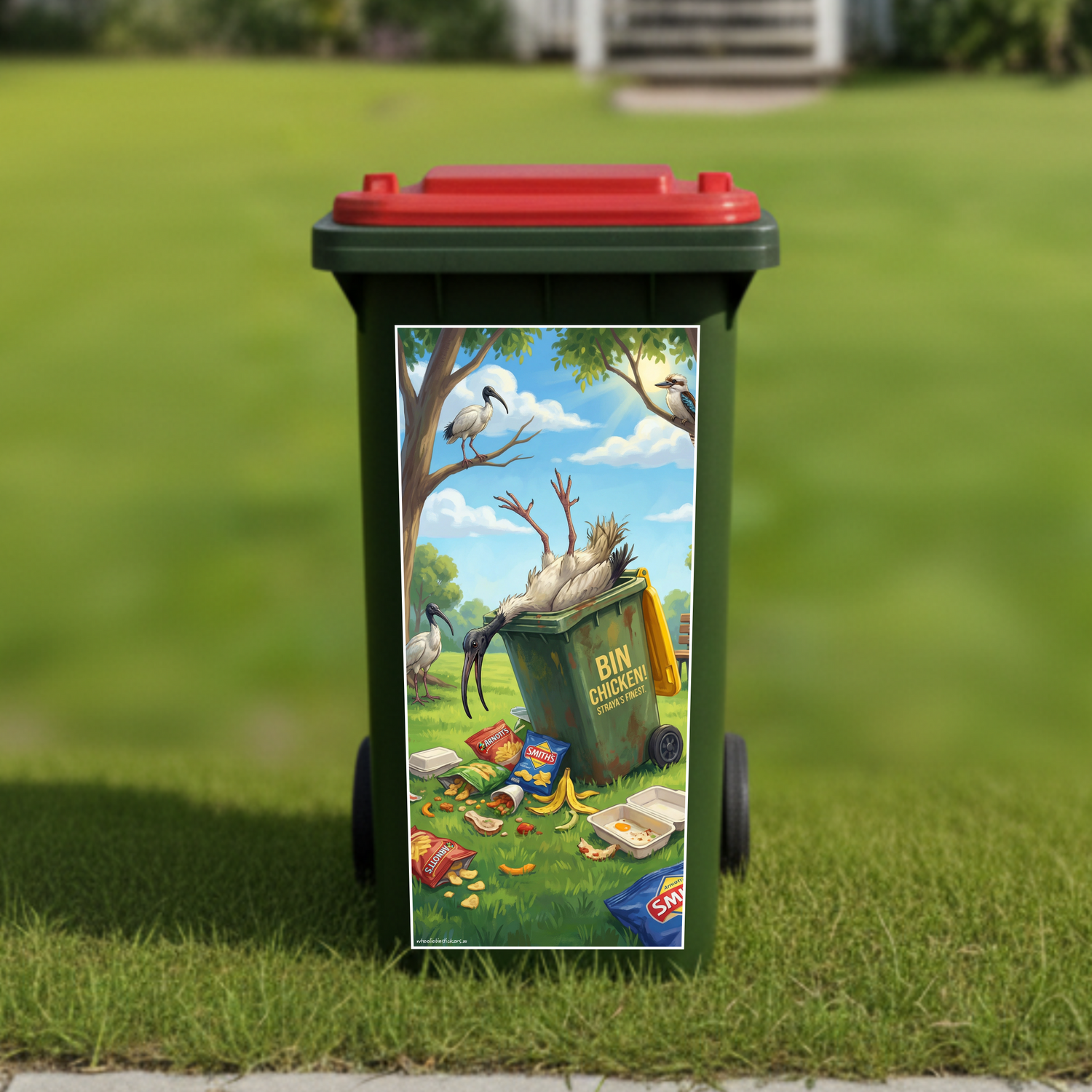 Food coma bin chicken wheelie bin sticker