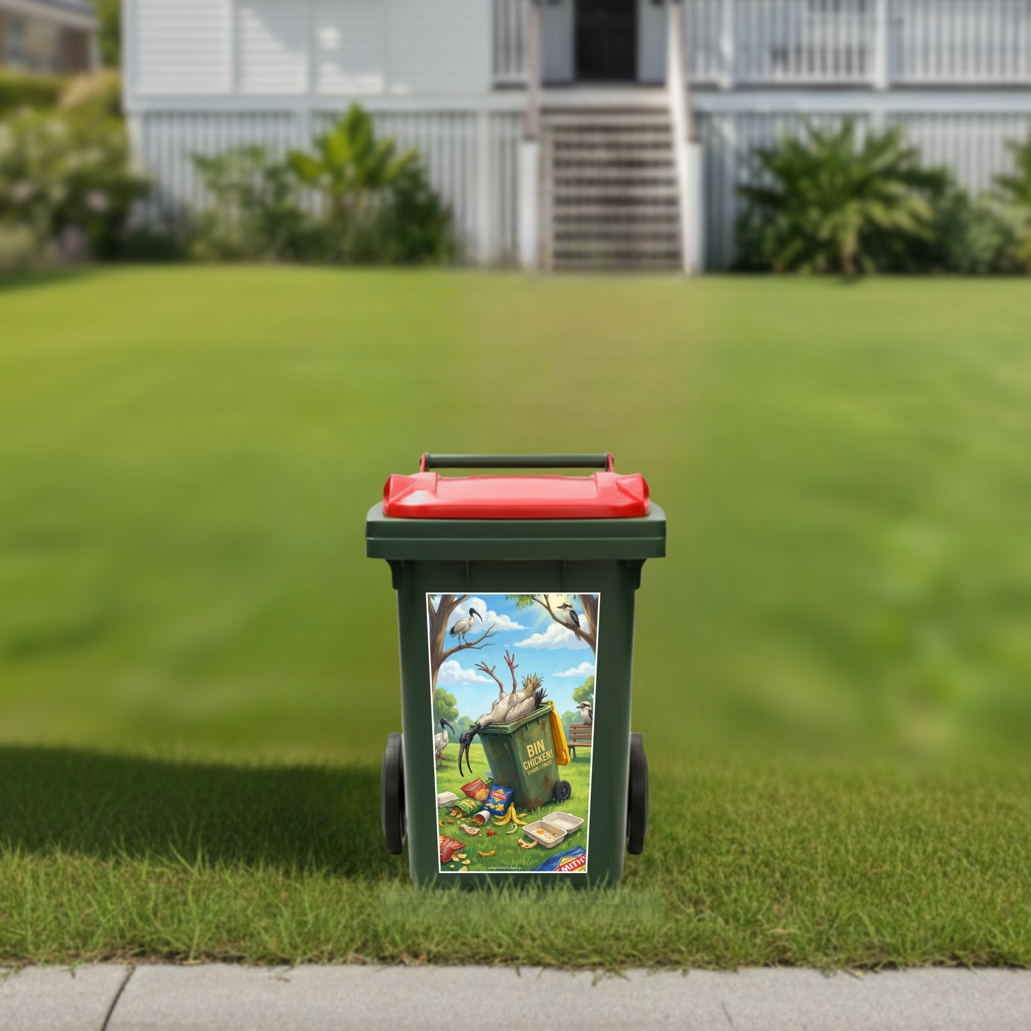Food coma bin chicken wheelie bin sticker