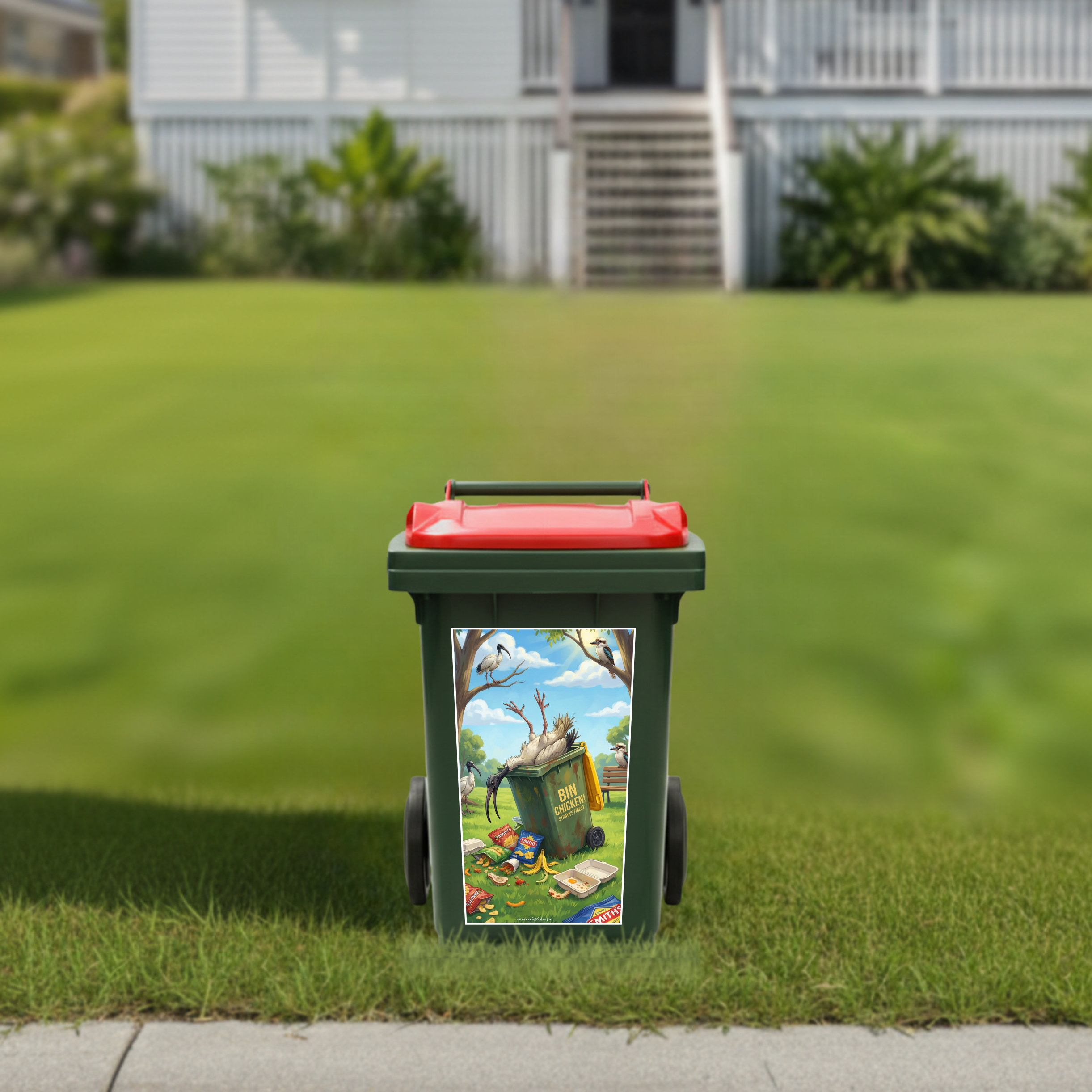 Food coma bin chicken wheelie bin sticker