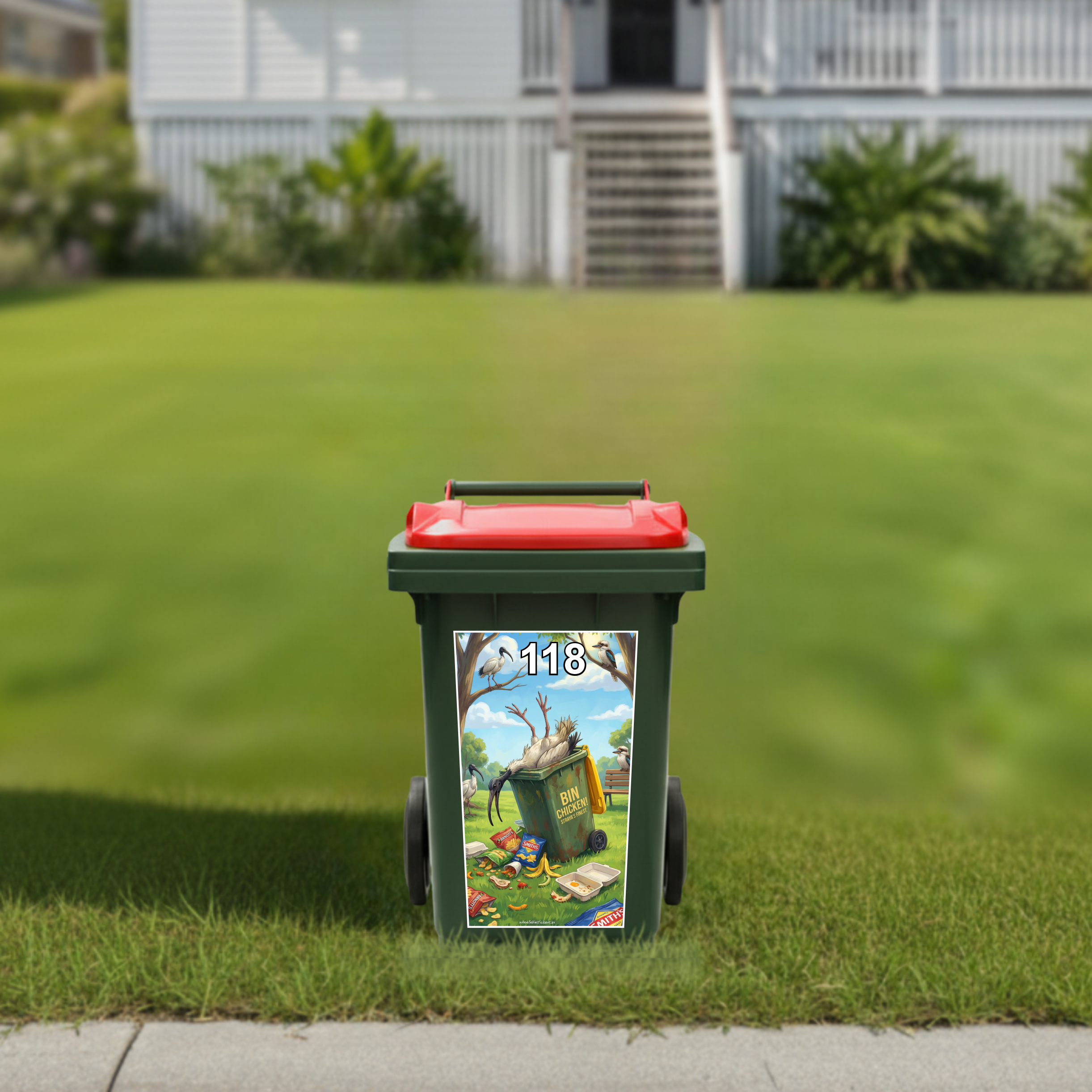 Food coma bin chicken wheelie bin sticker