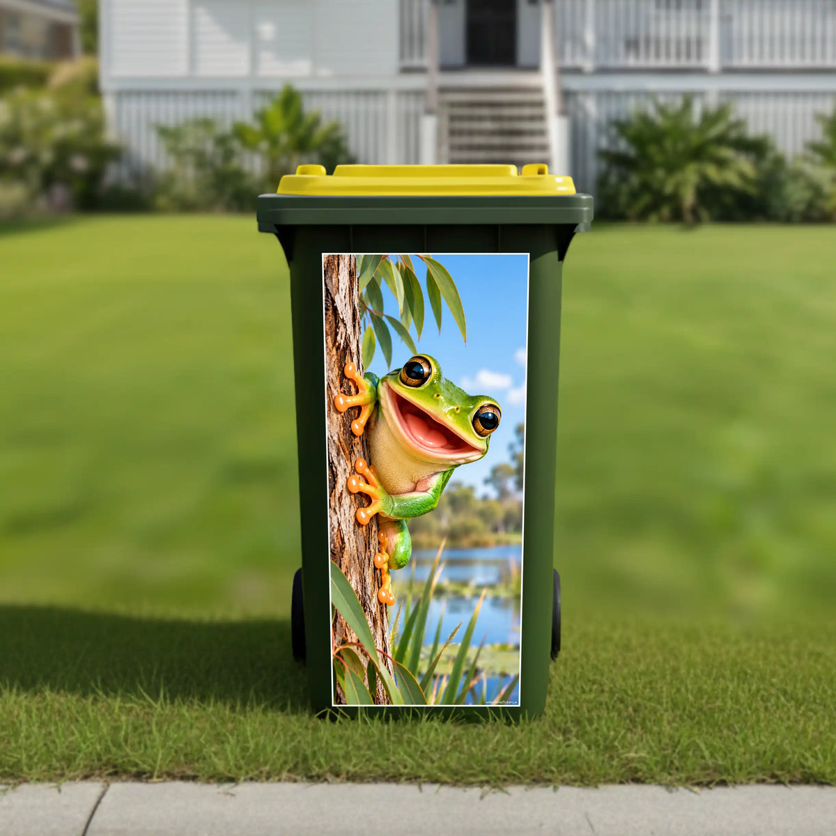 Gday frog wheelie bin sticker