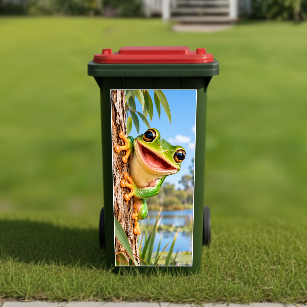 Gday frog wheelie bin sticker