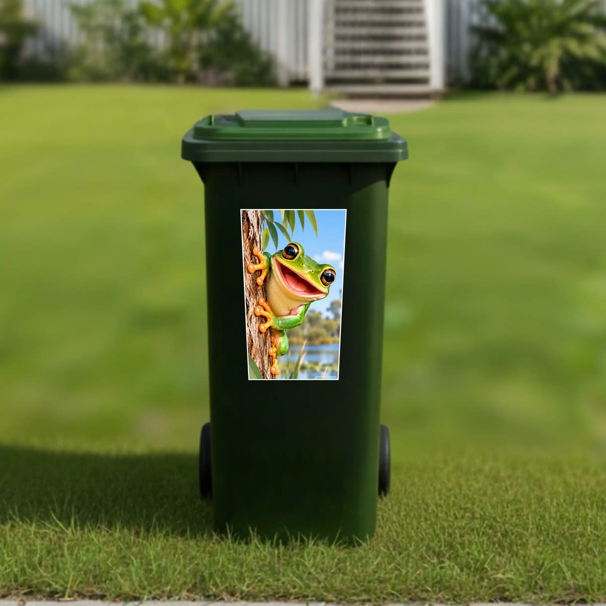 Gday frog wheelie bin sticker
