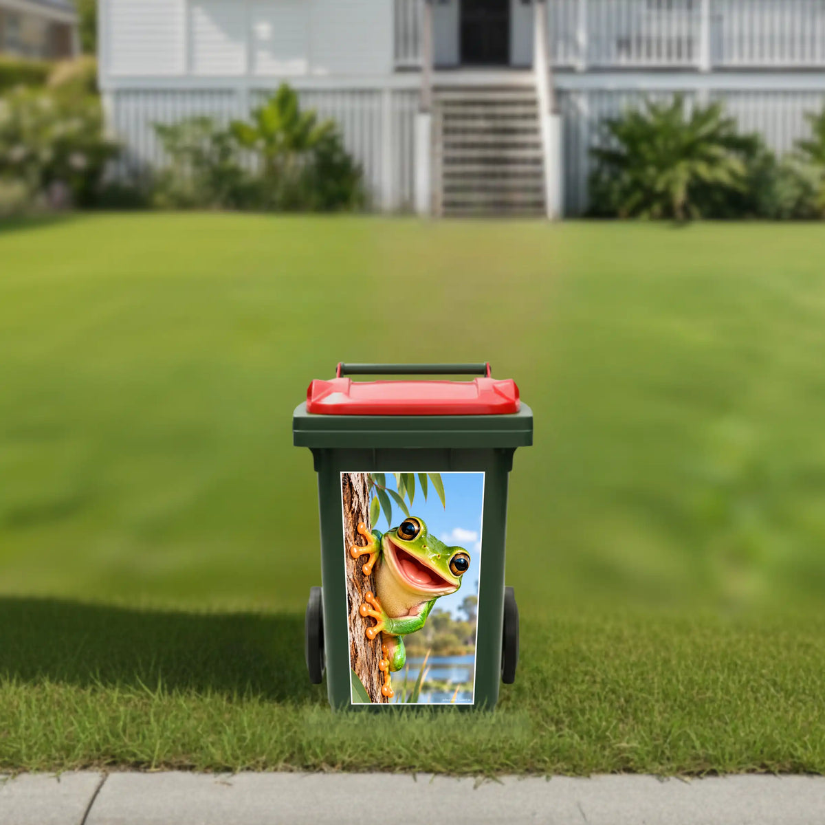 Gday frog wheelie bin sticker