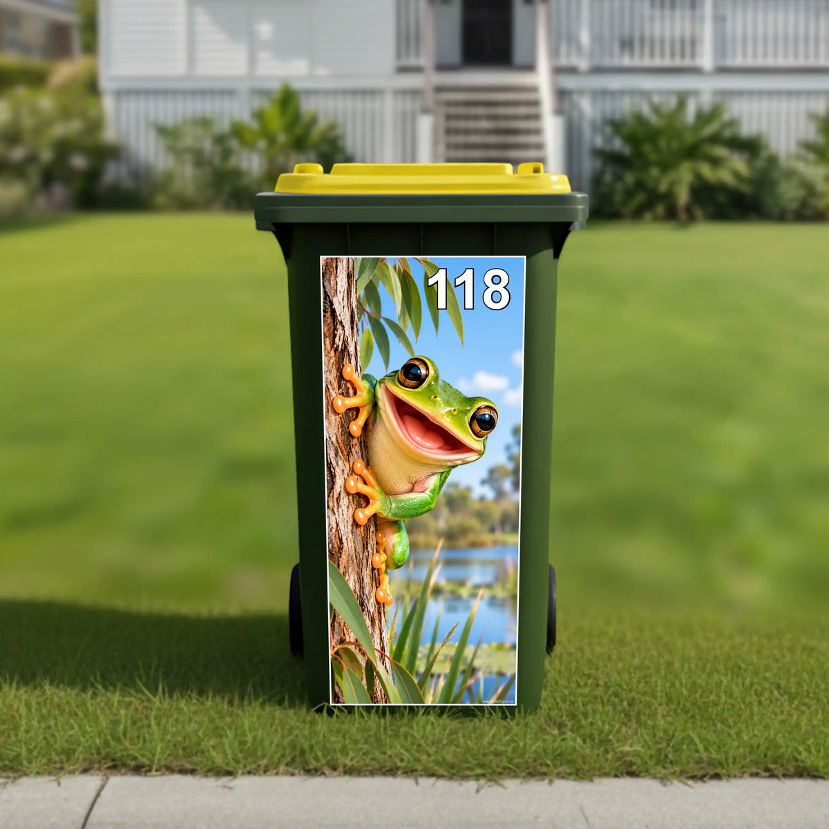 Gday frog wheelie bin sticker