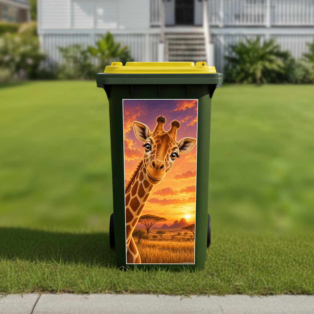 Gday giraffe wheelie bin sticker