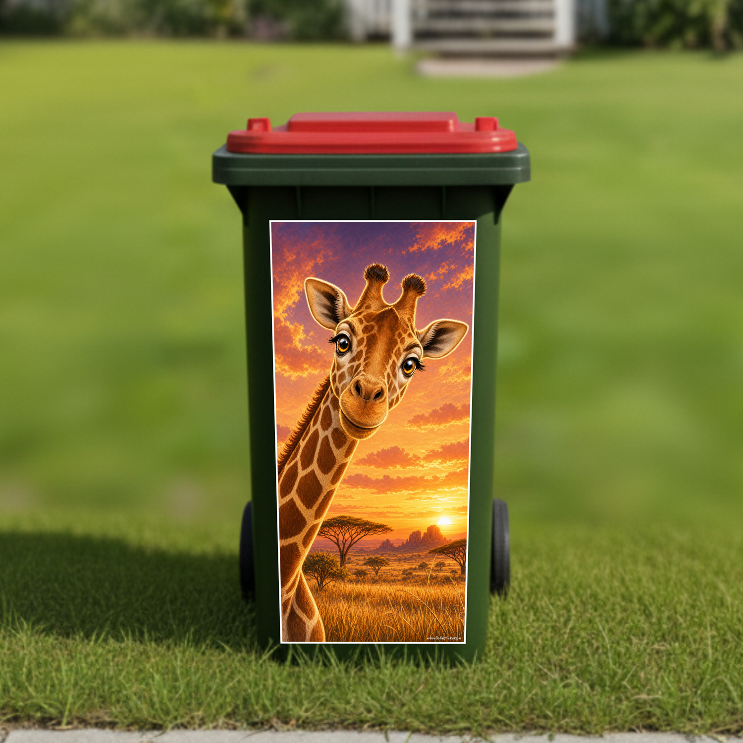 Gday giraffe wheelie bin sticker