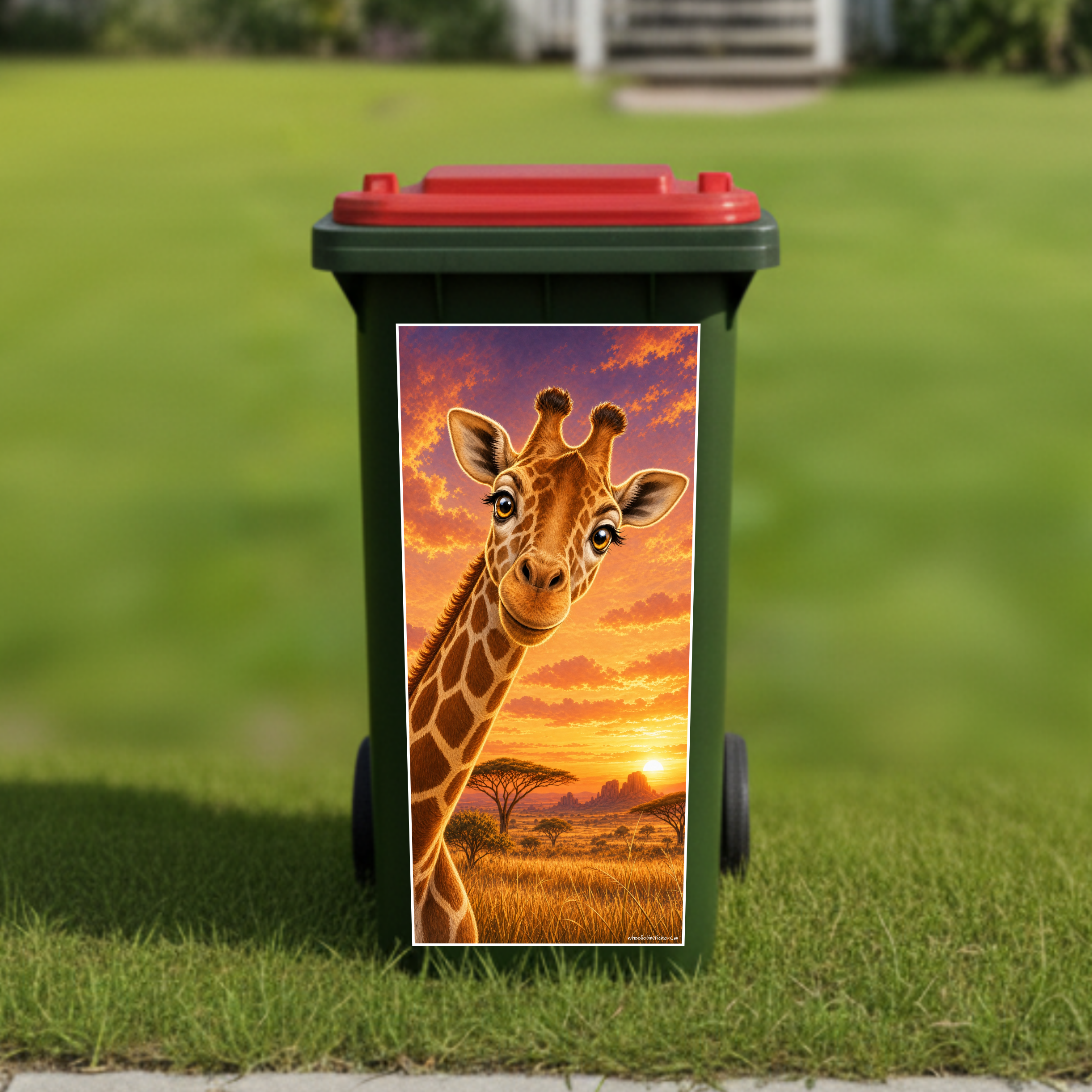 Gday giraffe wheelie bin sticker