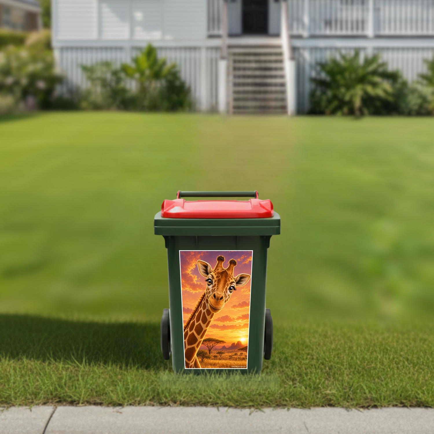 Gday giraffe wheelie bin sticker
