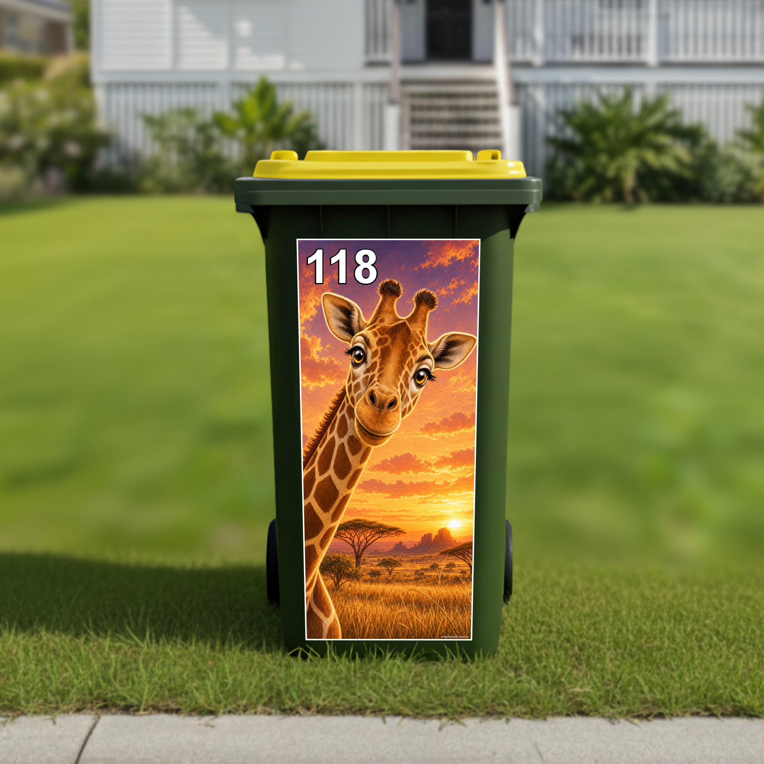 Gday giraffe wheelie bin sticker